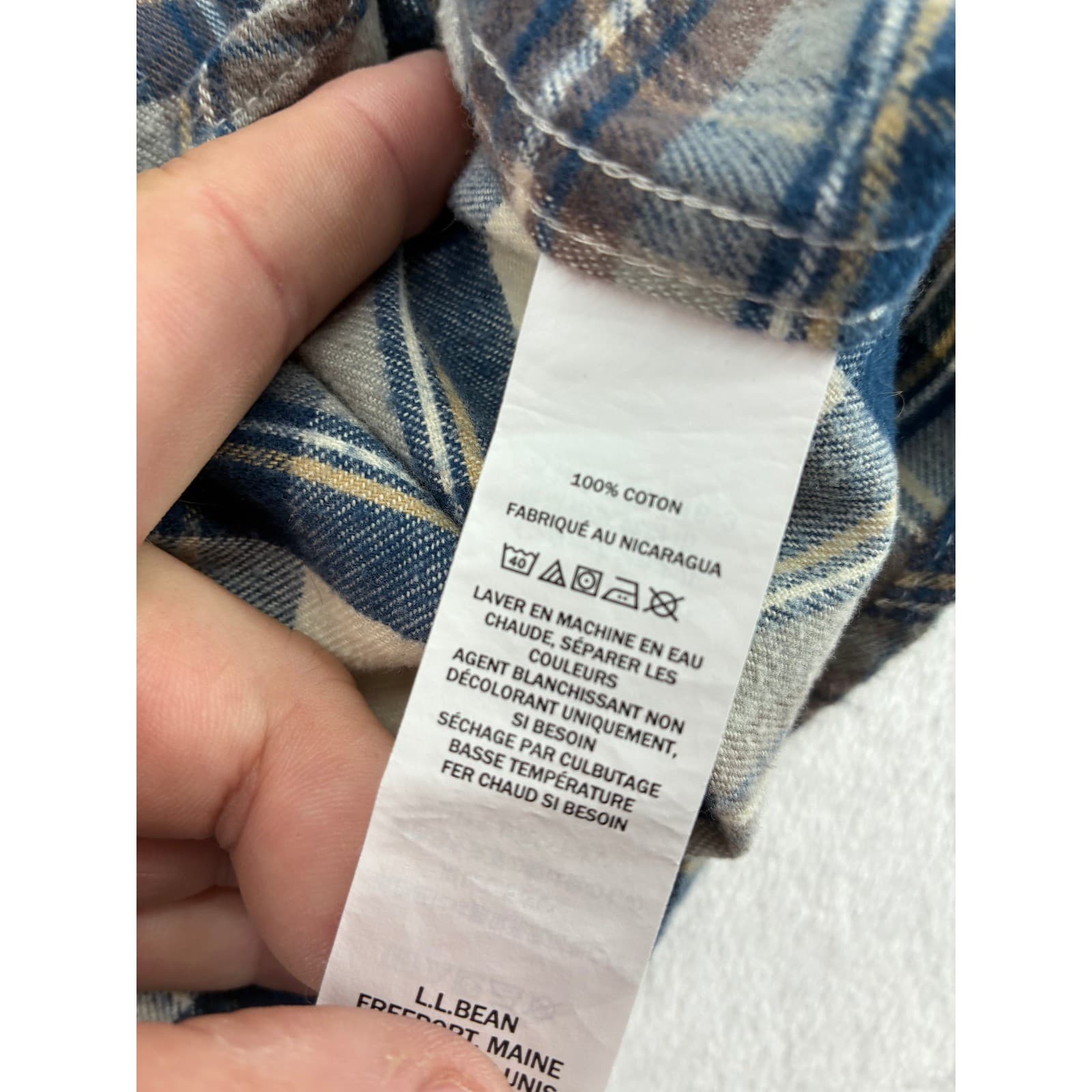 L.L. Bean Shirt Mens L Button Down Plaid Blue Brown Traditional Fit 228061 - Thumbnail 7