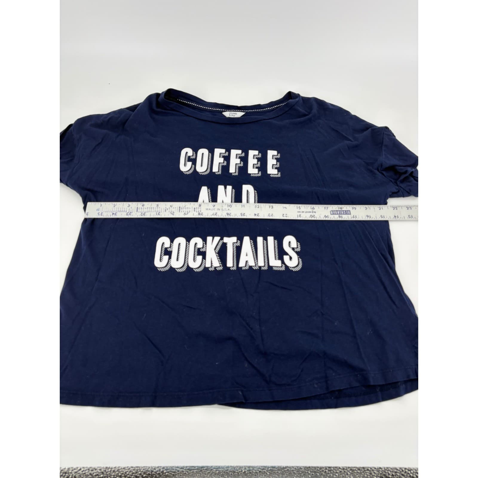 Crown & Ivy Navy Coffee and Cocktails T-Shirt Women's Top - Thumbnail 3