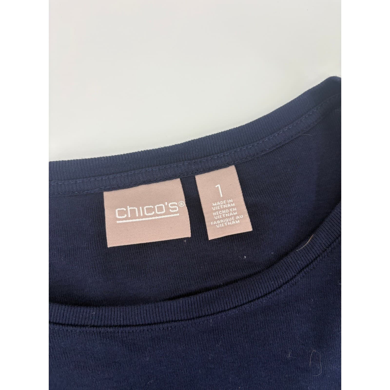Chicos Navy Blue 3/4 Sleeve Crew Neck Tunic Top Size 1 - Thumbnail 3