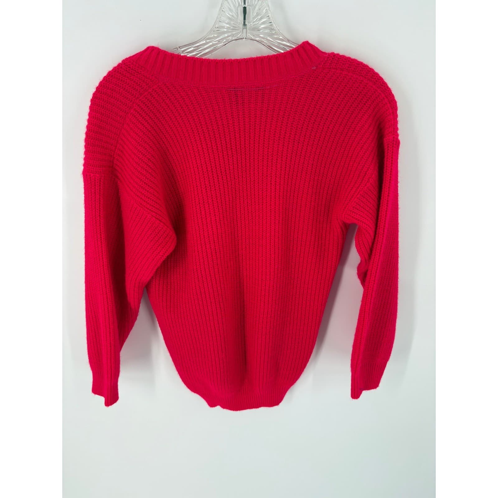 Moon Apples Red V Neck Knit Sweater 34 Sleeve Made in USA Size Large - Thumbnail 4