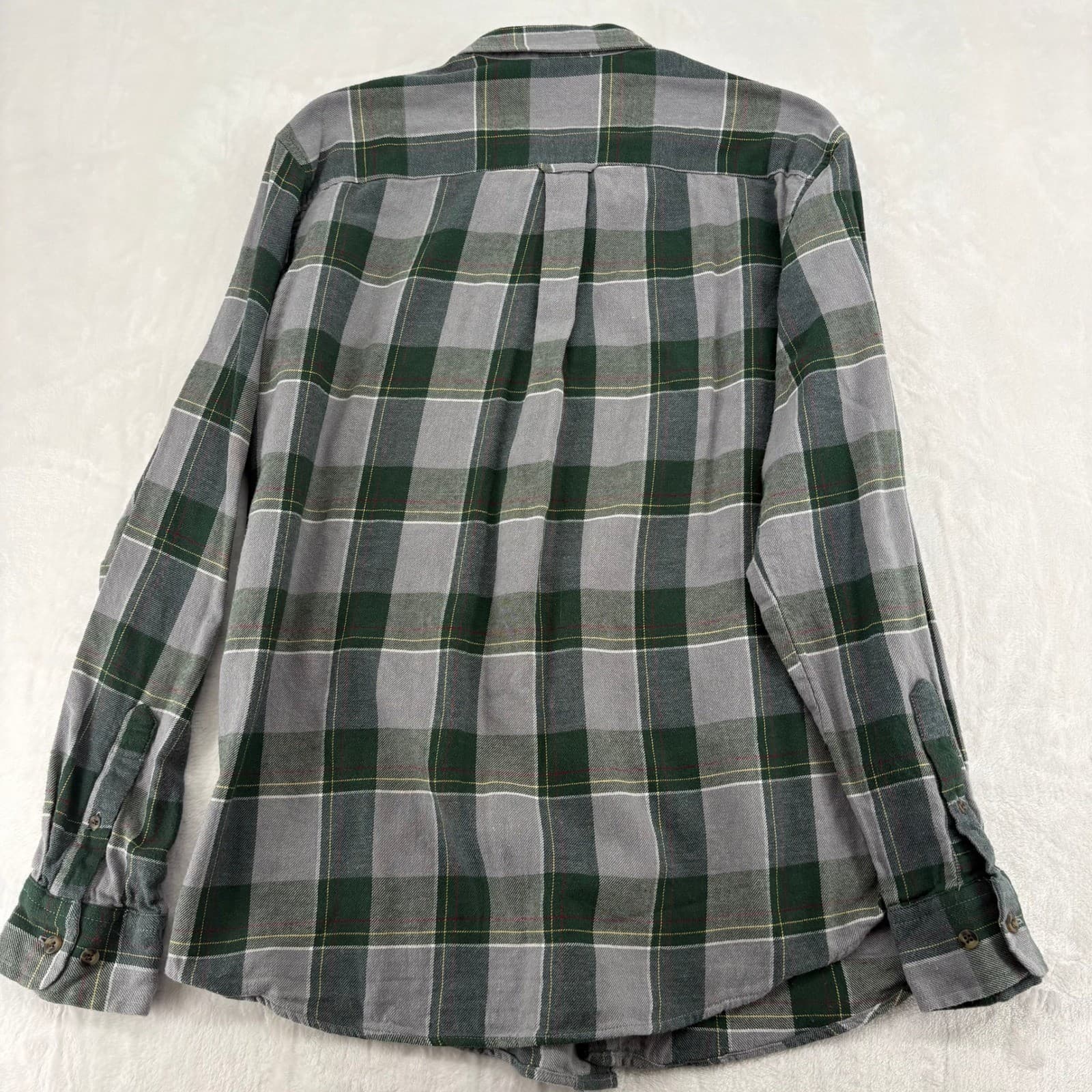 Saddlebred Flannel Mens L Shirt Green Grey Plaid Classic Fit Cotton Long Sleeve - Thumbnail 6