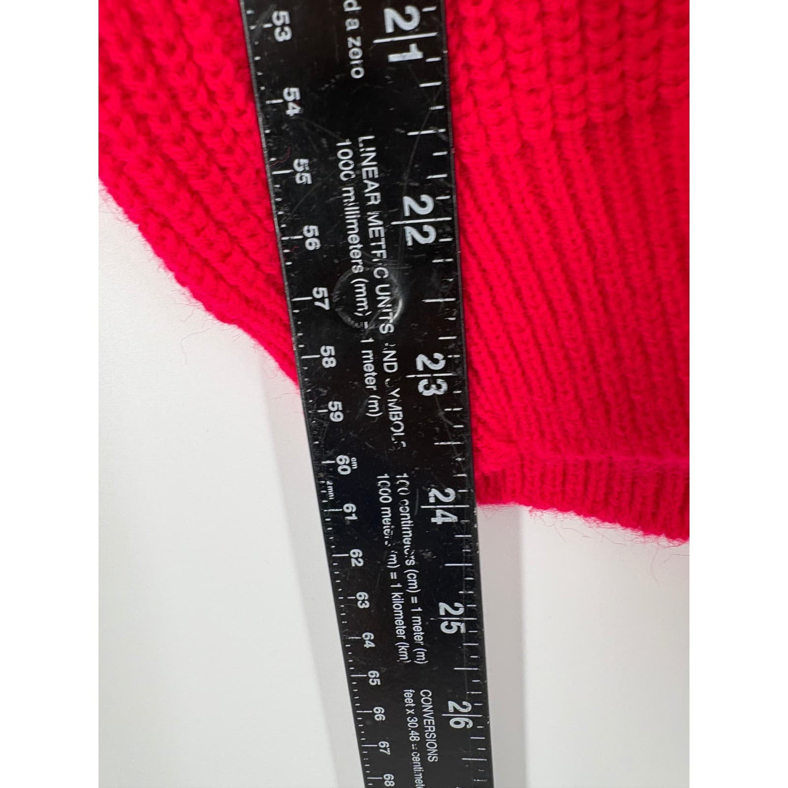 Moon Apples Red V Neck Knit Sweater 34 Sleeve Made in USA Size Large - Thumbnail 3