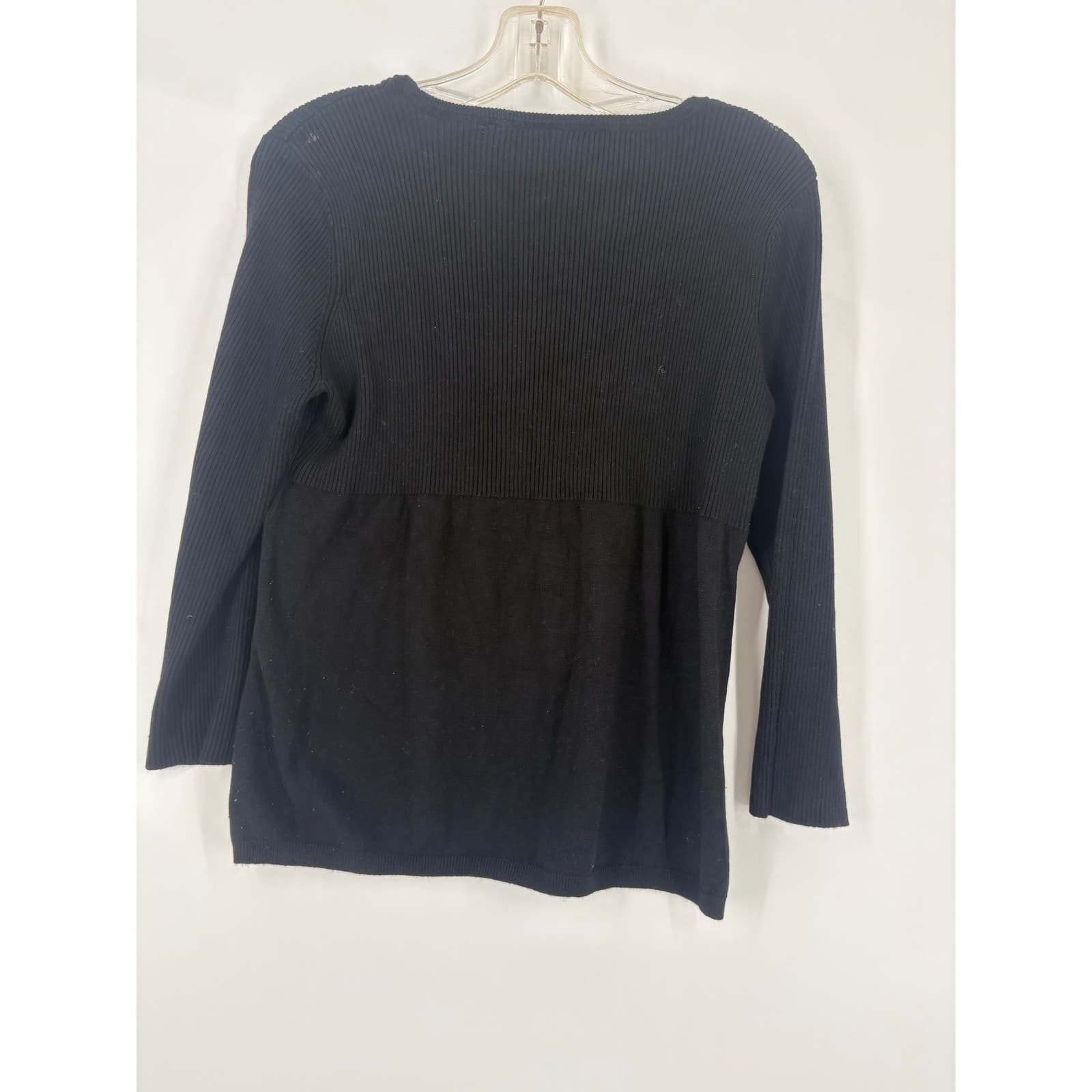 Kim Rogers Signature Black Ribbed Button Front Ruffle Sweater Top Women's Large - Thumbnail 2