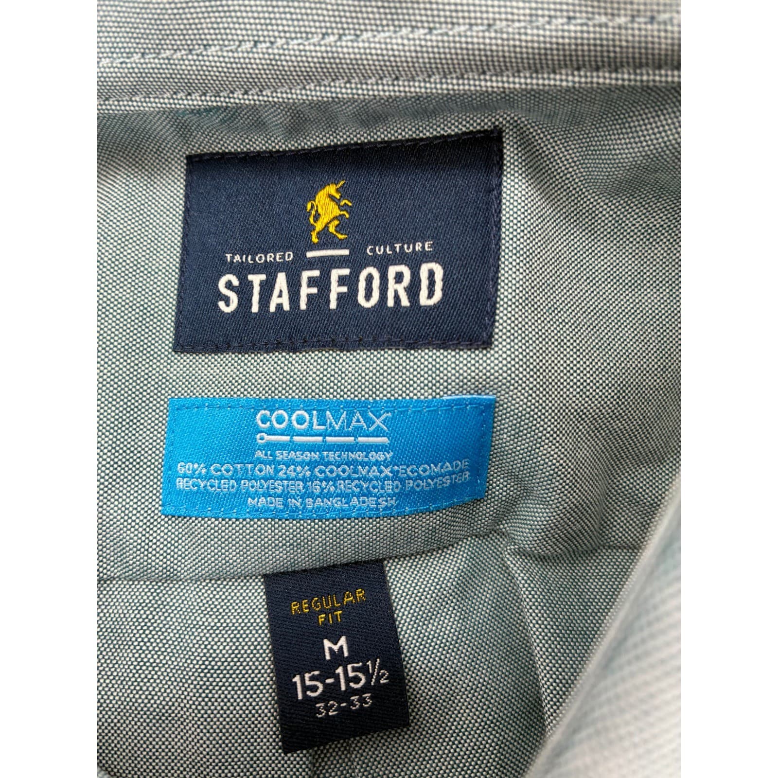 Stafford Button Down Shirt Mens M 15-15.5 Shirt Green Gray Coolmax Lot of 2 - Thumbnail 2