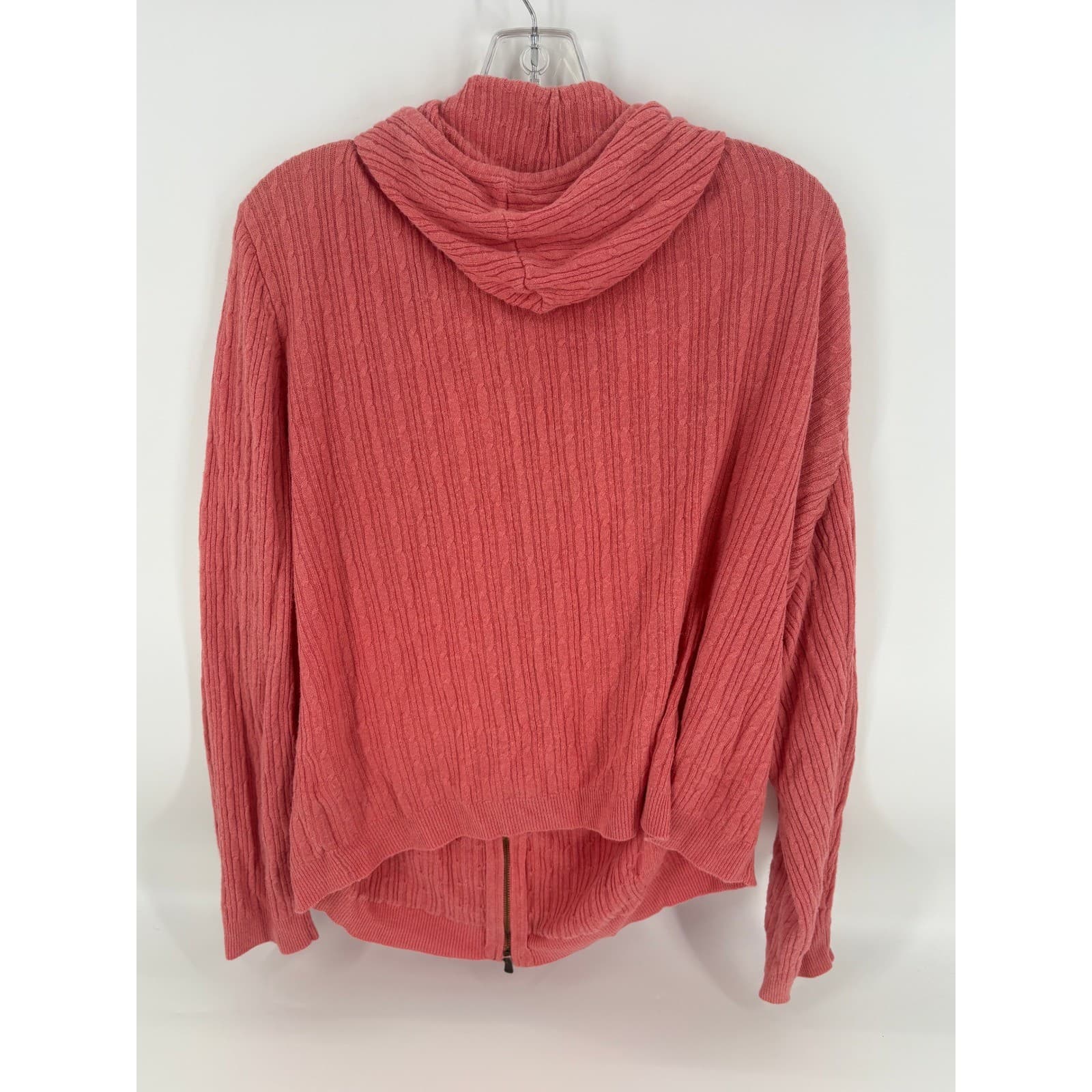 Caribbean Joe XL Full Zip Hoodie Coral Pink Ribbed Knit Sweater Jacket - Thumbnail 2