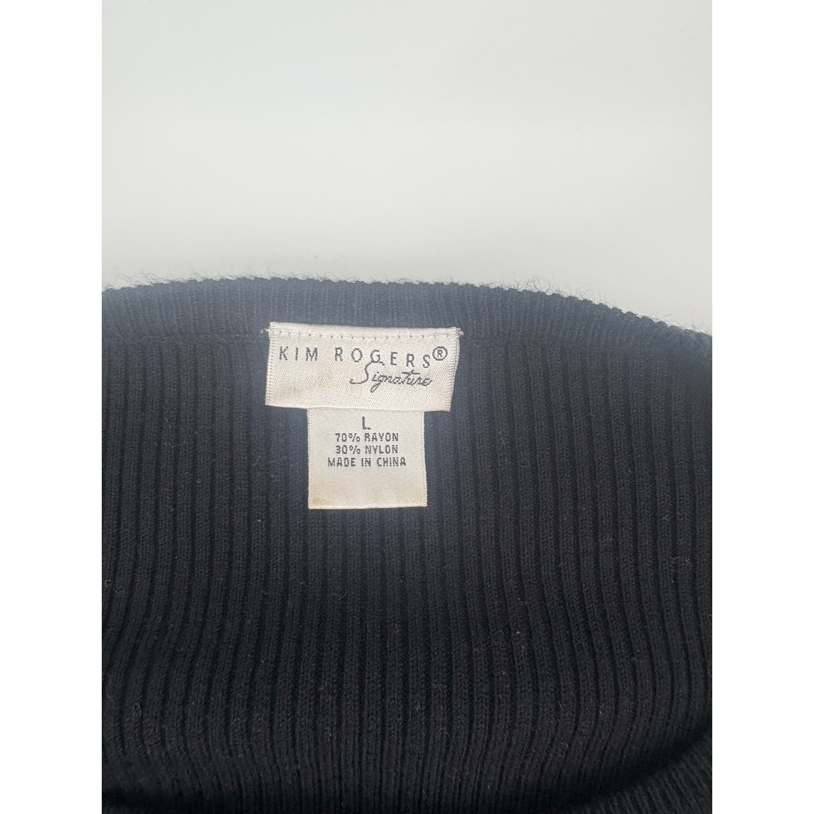 Kim Rogers Signature Black Ribbed Button Front Ruffle Sweater Top Women's Large - Thumbnail 3