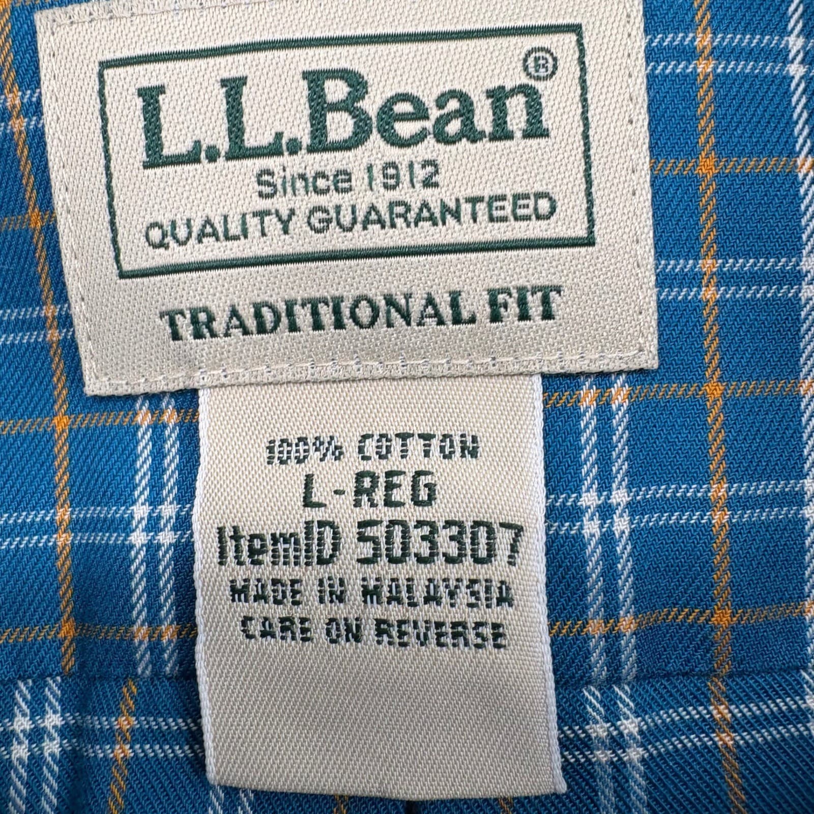 L.L. Bean Shirt Mens L Button Down Plaid Blue Green Traditional Fit Set of 2 - Thumbnail 3