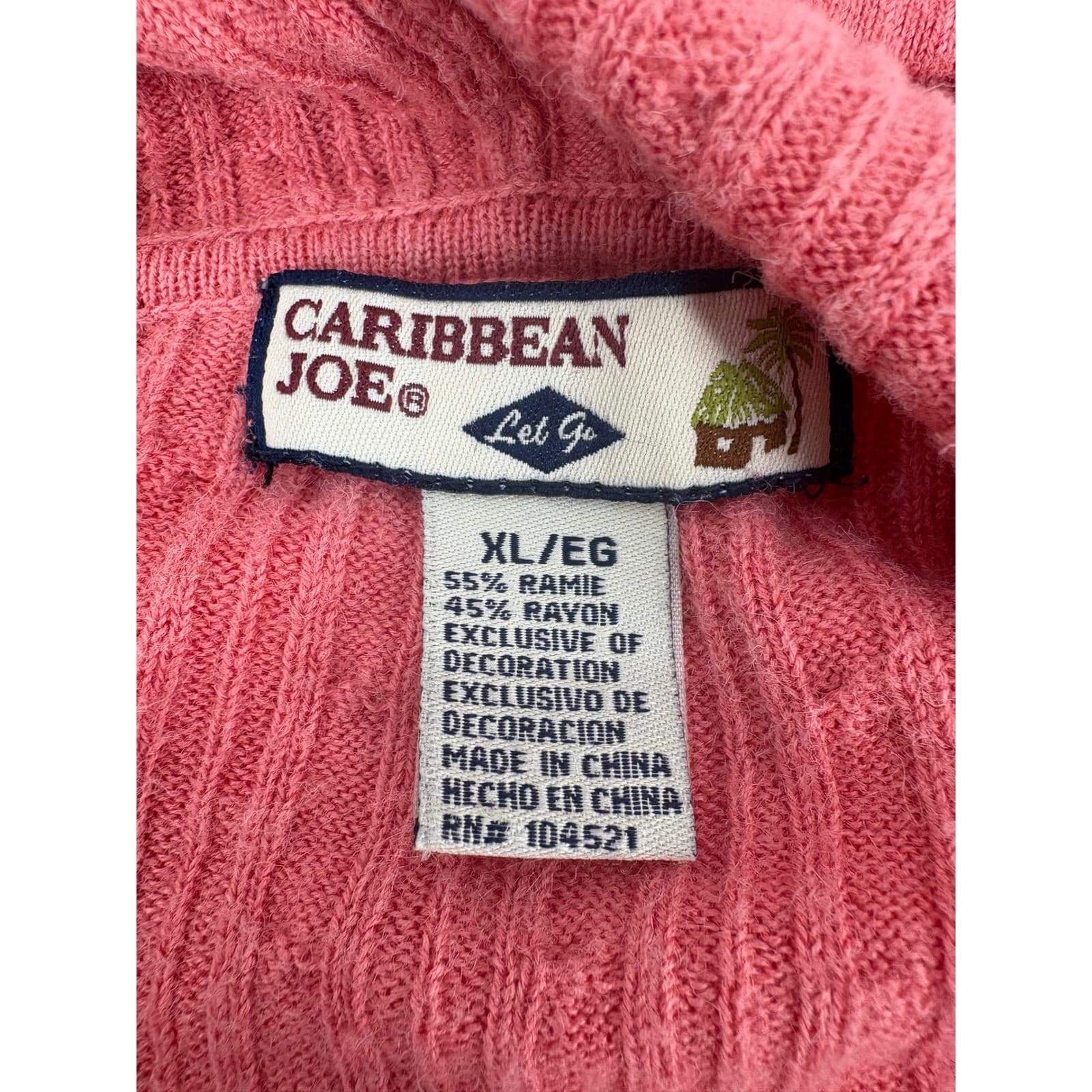 Caribbean Joe XL Full Zip Hoodie Coral Pink Ribbed Knit Sweater Jacket - Thumbnail 6