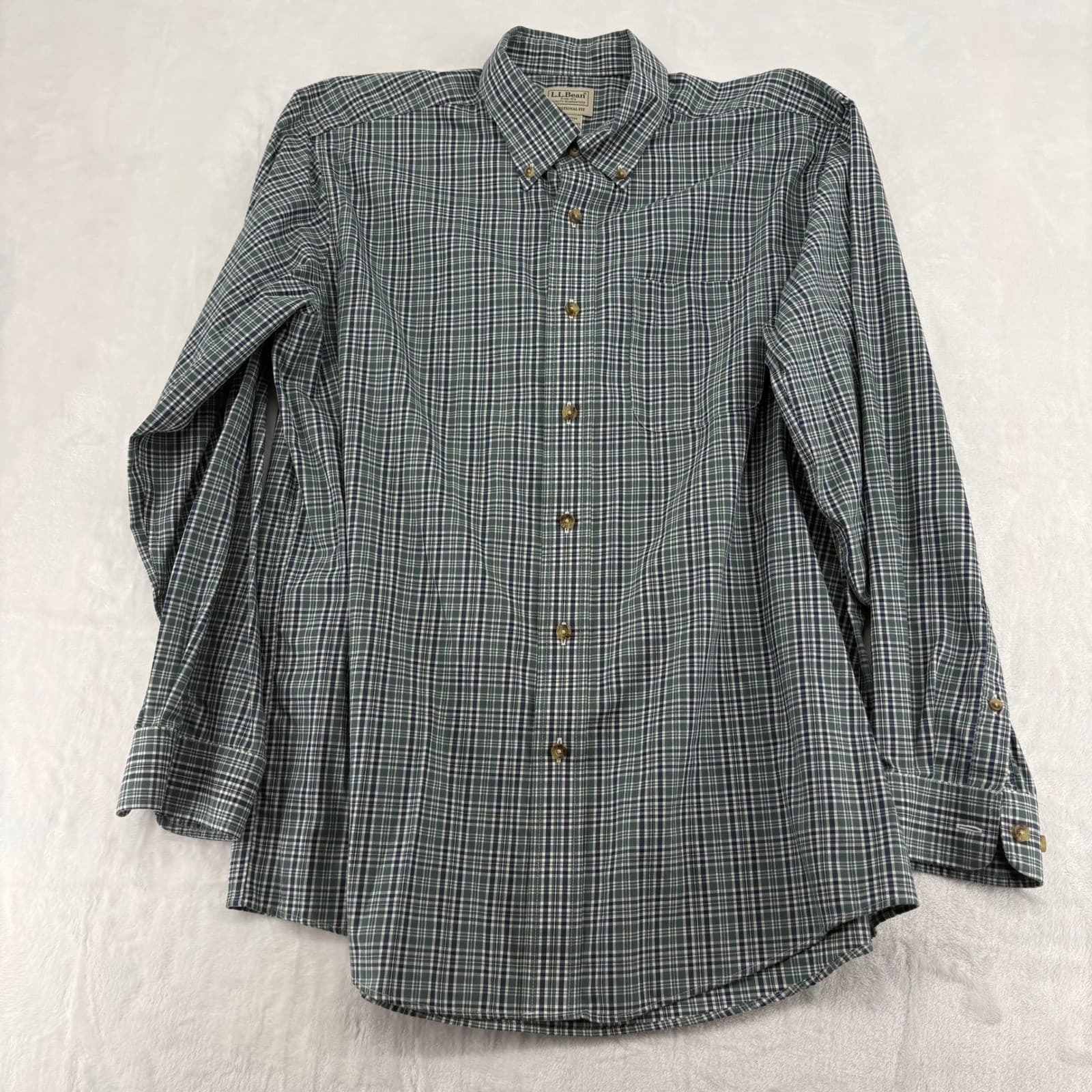 L.L. Bean Shirt Mens L Button Down Plaid Blue Green Traditional Fit Set of 2 - Thumbnail 11
