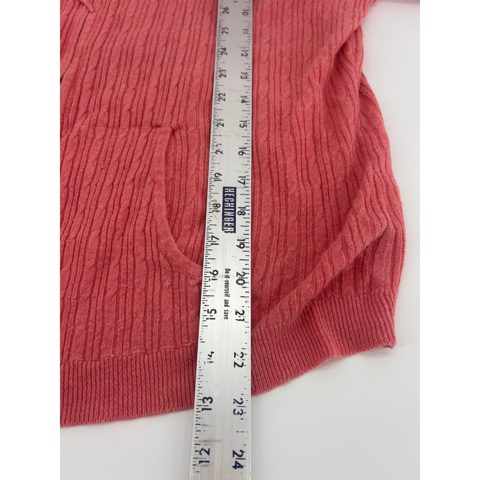 Caribbean Joe XL Full Zip Hoodie Coral Pink Ribbed Knit Sweater Jacket - Thumbnail 3