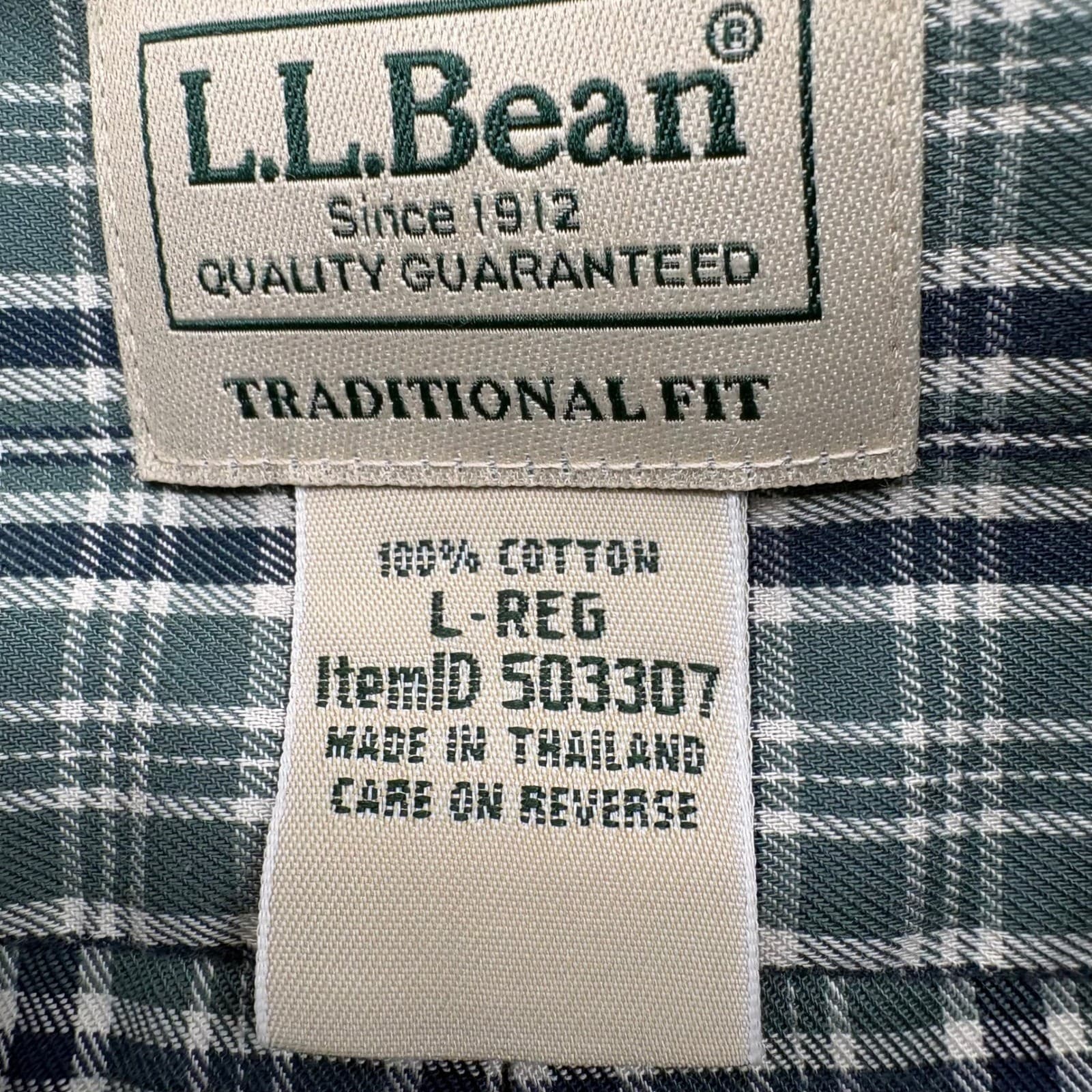 L.L. Bean Shirt Mens L Button Down Plaid Blue Green Traditional Fit Set of 2 - Thumbnail 2