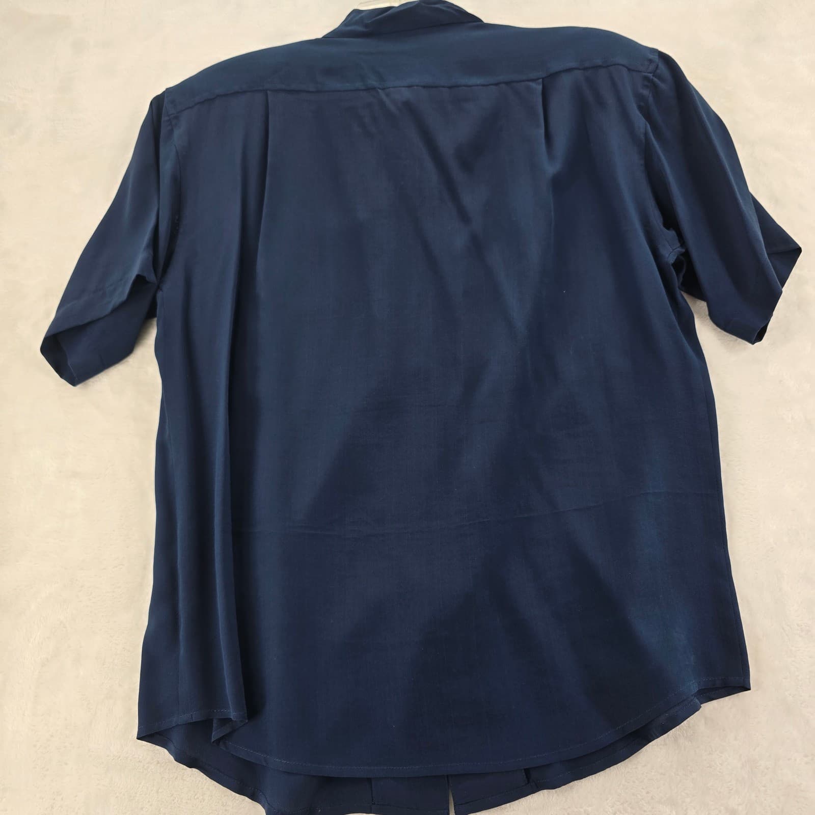 Charter Club Button Down Womens 8 Blouse Navy Blue 100% Silk Short Sleeve Pocket - Thumbnail 5