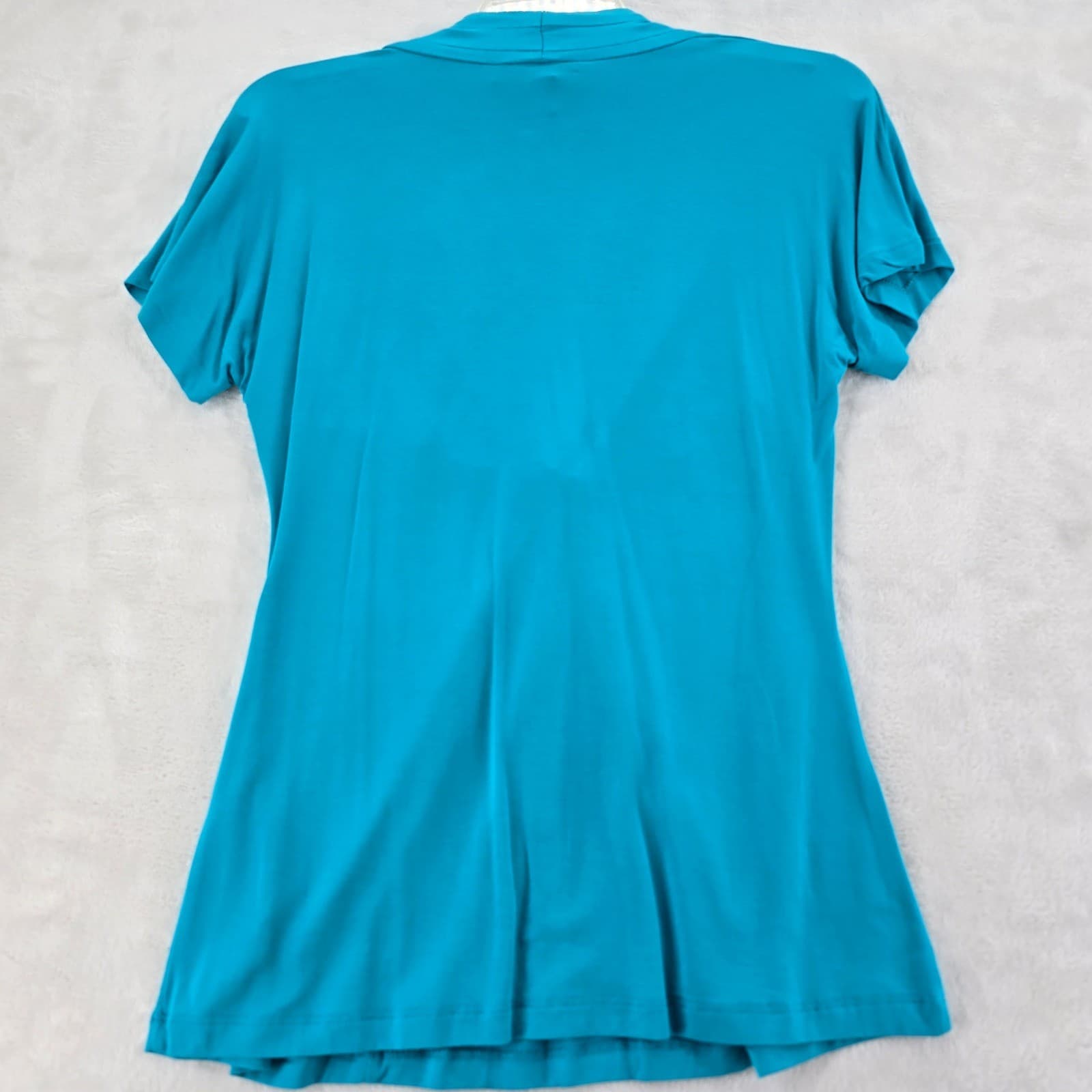 Cable & Gauge Top Womens Medium Shirt Teal Blue V-Neck Twist Front Short Sleeve - Thumbnail 6