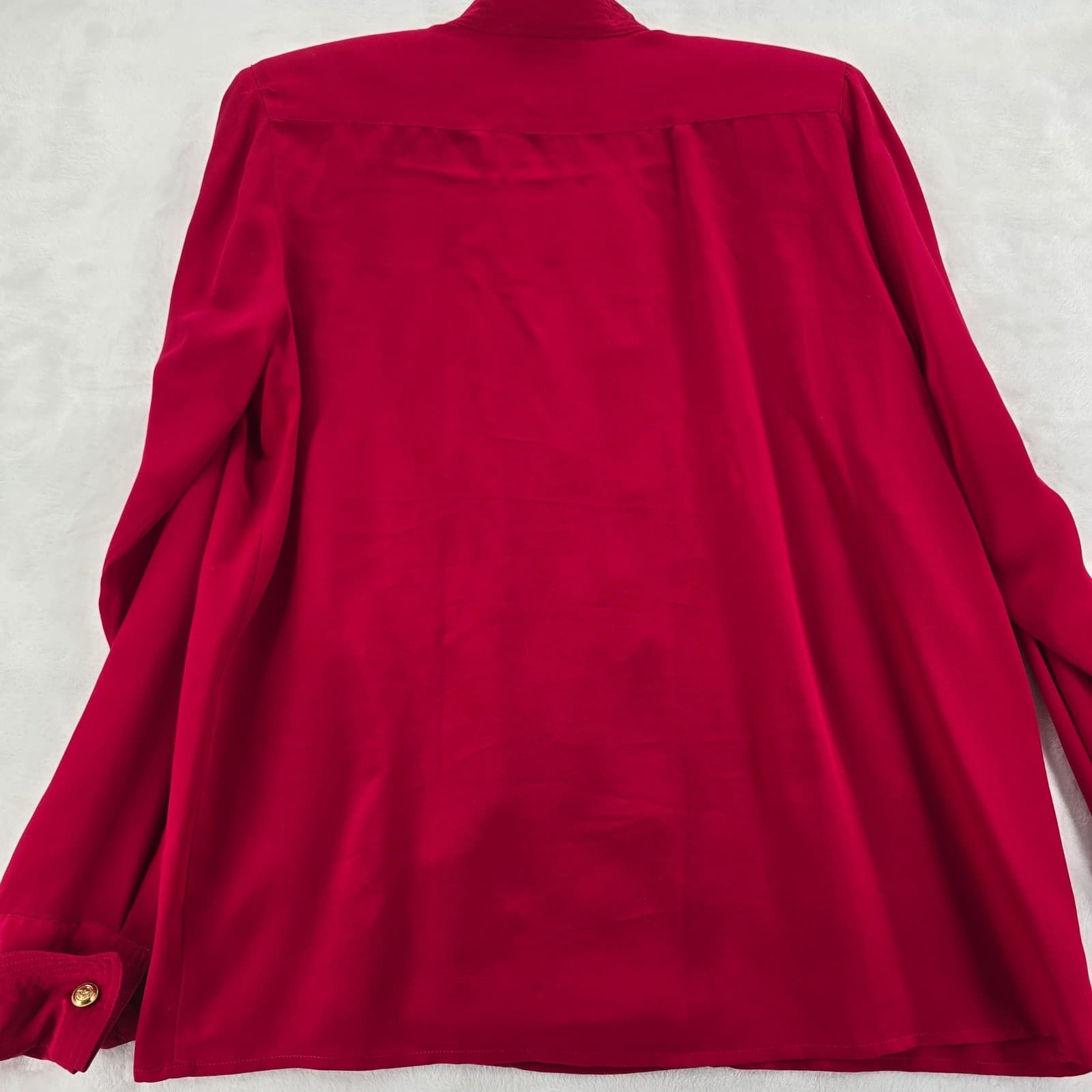 Silk Studio by Claude Bennett Blouse Womens 10 Top Red Silk Military Gold Button - Thumbnail 5