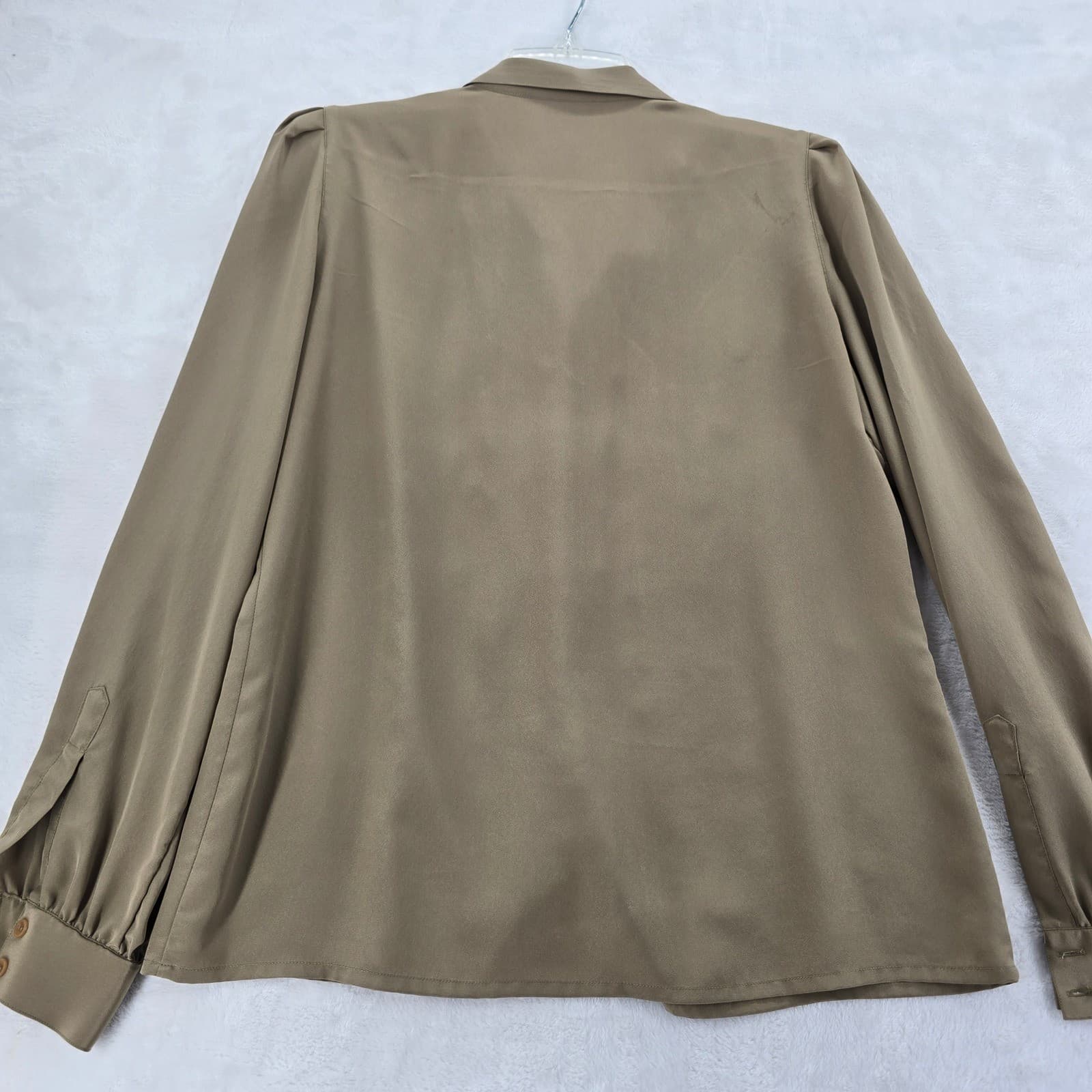 Regina Porter Blouse Womens Button Up Taupe Long Sleeve Puffed Shoulder Vintage - Thumbnail 5