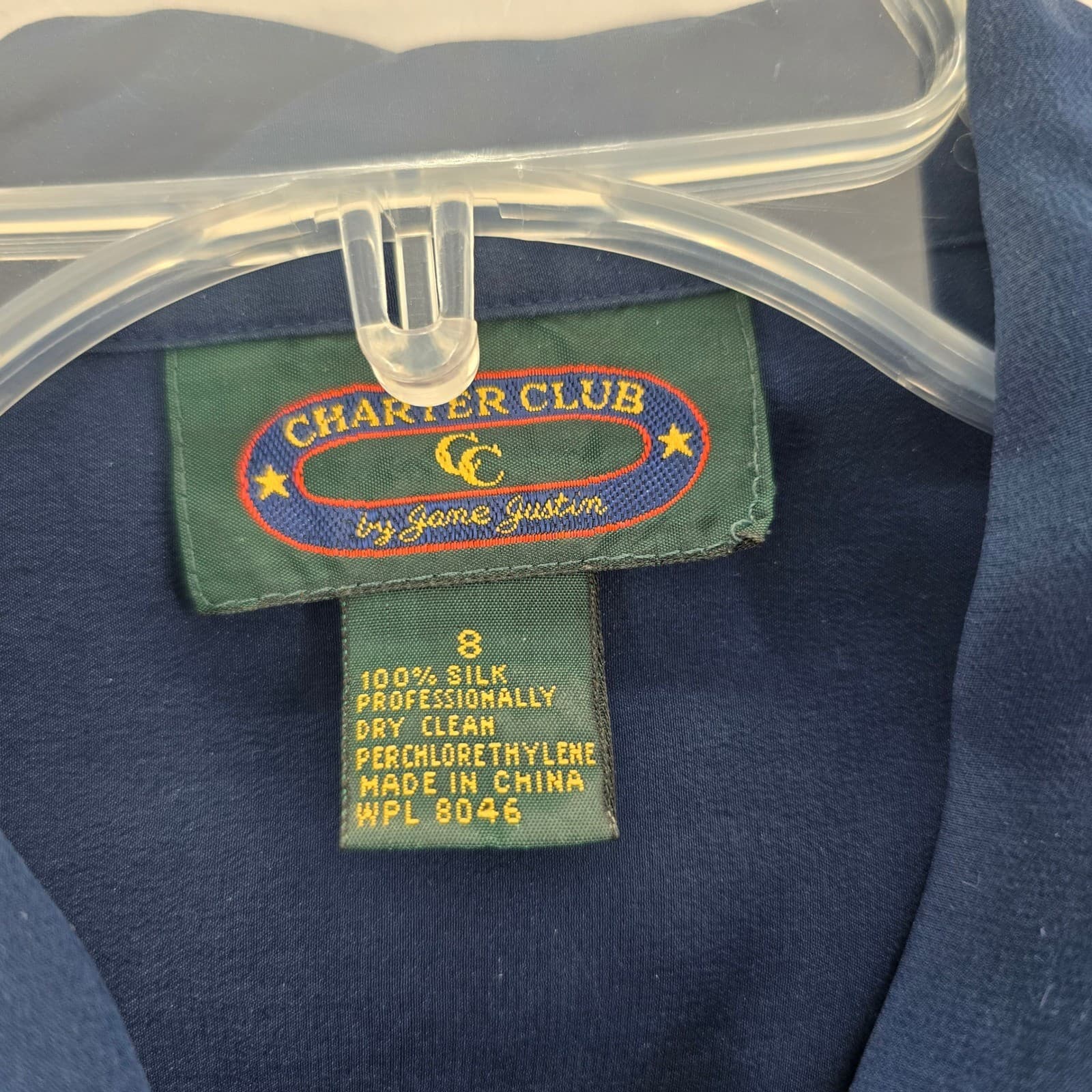 Charter Club Button Down Womens 8 Blouse Navy Blue 100% Silk Short Sleeve Pocket - Thumbnail 2