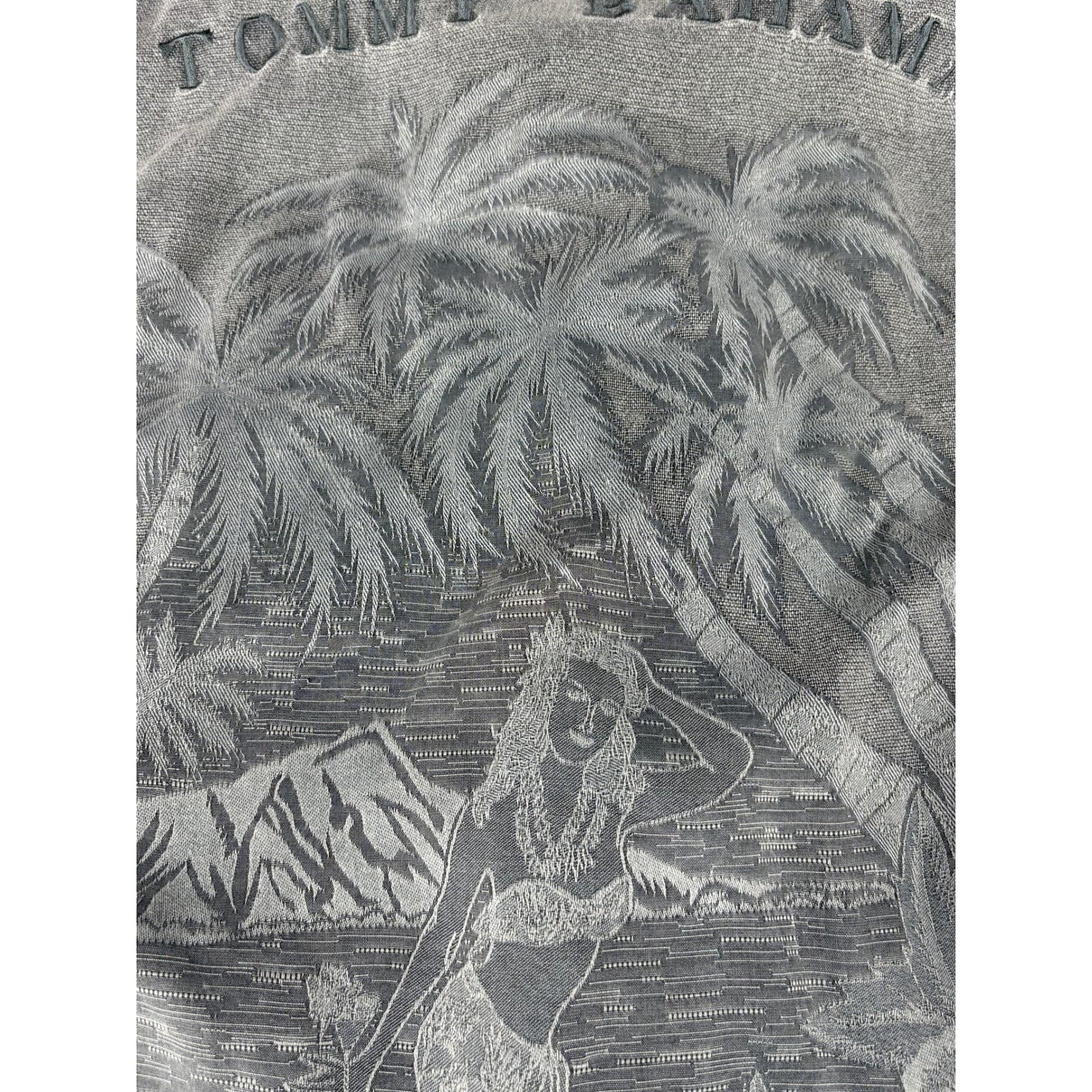 Tommy Bahama Silk Hawaiian Shirt Gray Hula Girl Palm Trees Mens Large - Thumbnail 3