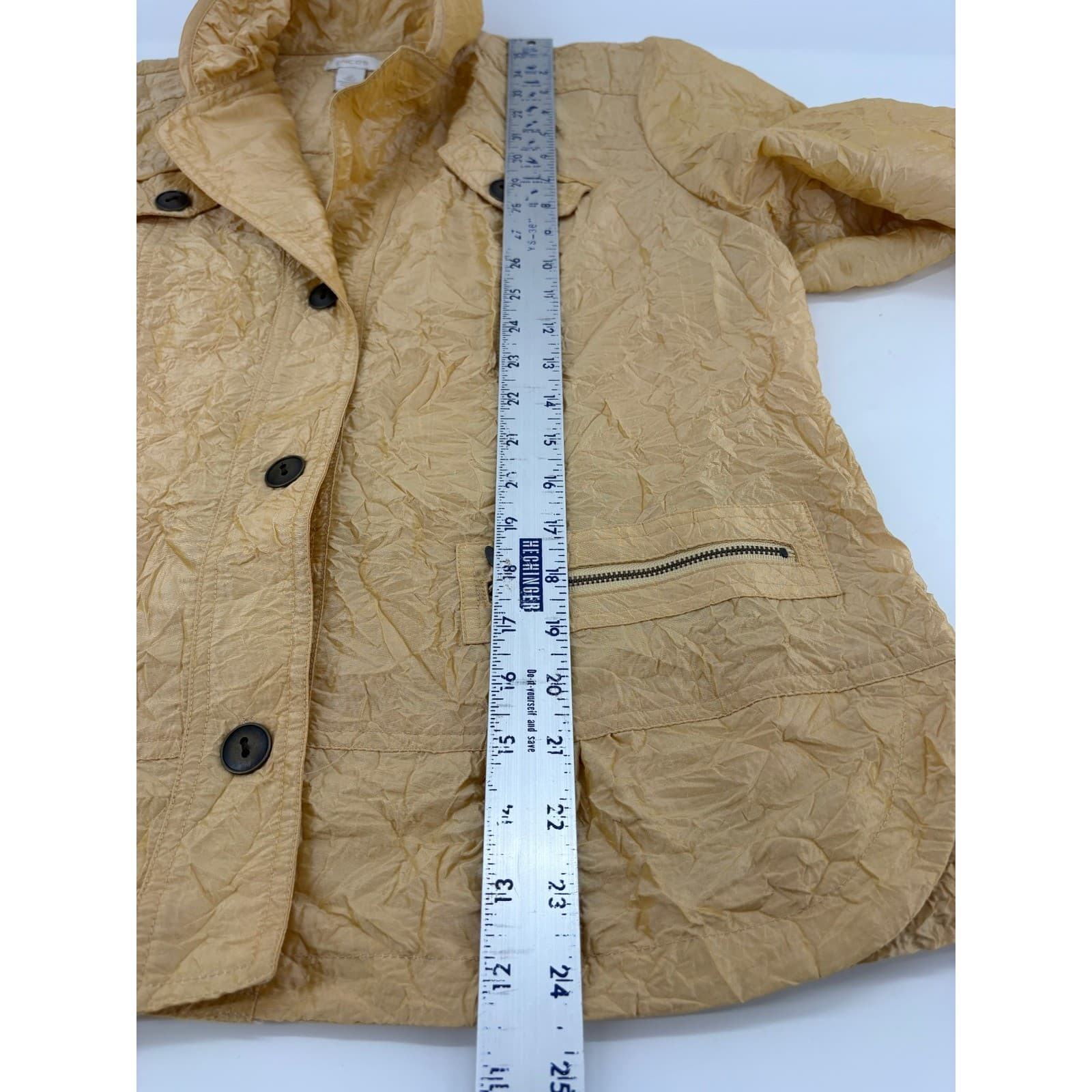 Chico's Women's Tan Crinkle Jacket Collared 3/4 Sleeve Button Front Size 2 - Thumbnail 2