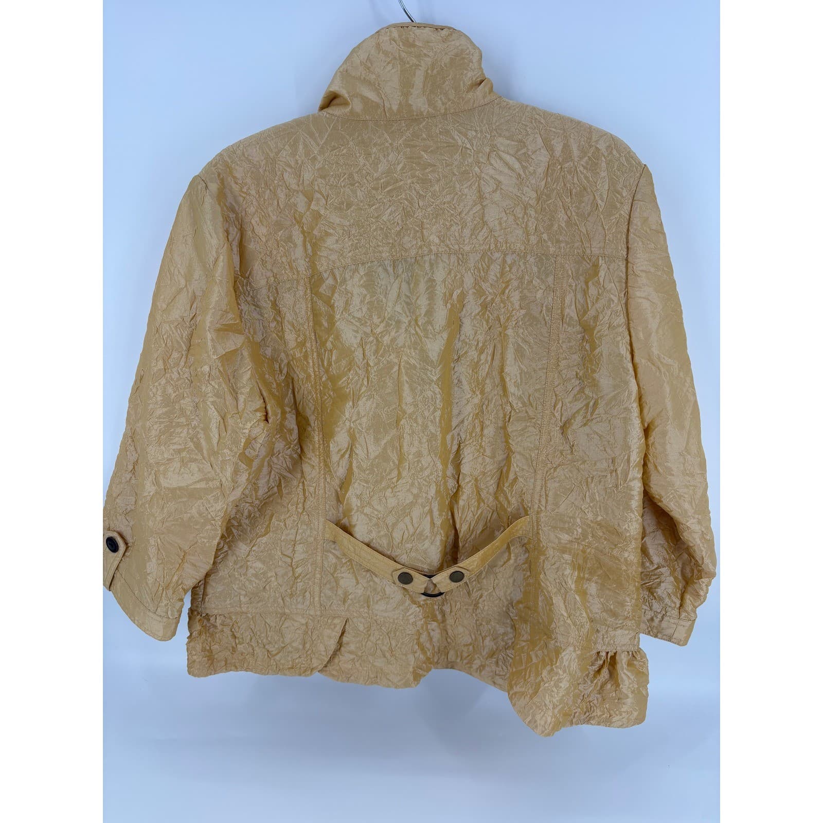 Chico's Women's Tan Crinkle Jacket Collared 3/4 Sleeve Button Front Size 2 - Thumbnail 9