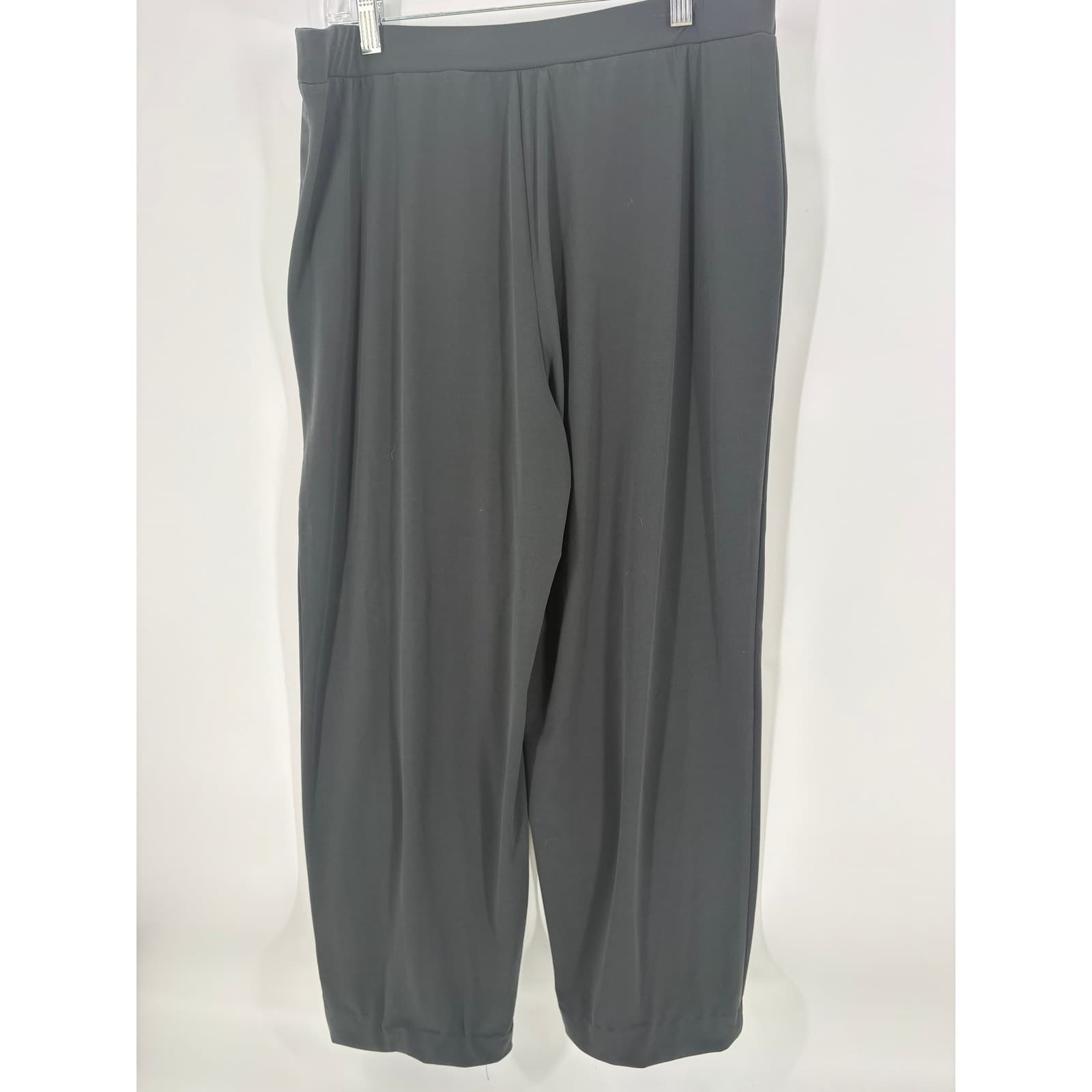 Susan Graver Black Elastic Waist Pull On Wide Leg Dressy Pants Size M - Thumbnail 2