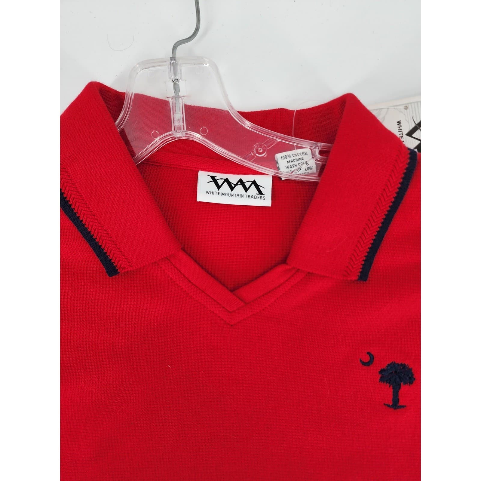 White Mountain Traders Red Palm Tree V Neck Polo Shirt Mens SML - Thumbnail 5