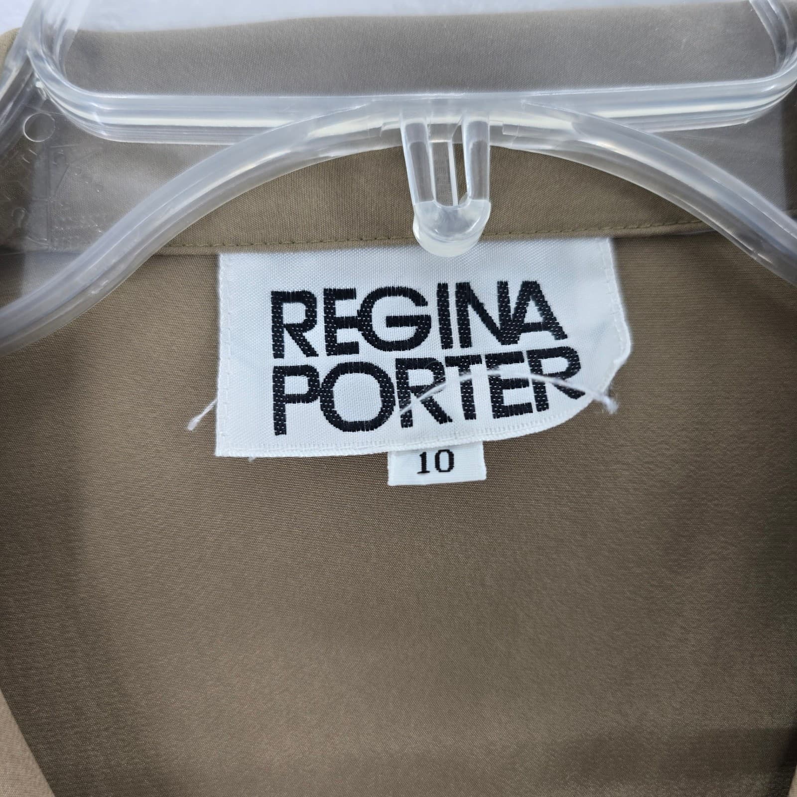 Regina Porter Blouse Womens Button Up Taupe Long Sleeve Puffed Shoulder Vintage - Thumbnail 2