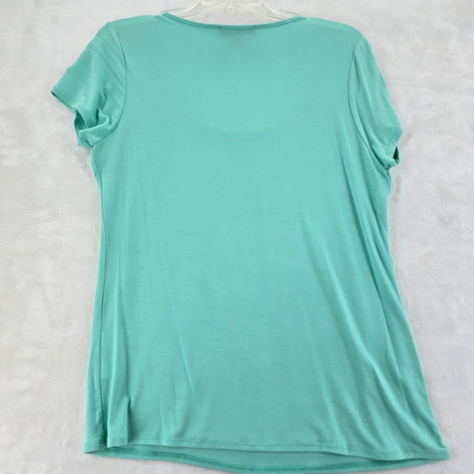 Victor Alfaro Top Womens M Short Sleeve Teal Green Pleated Scoop Neck - Thumbnail 6
