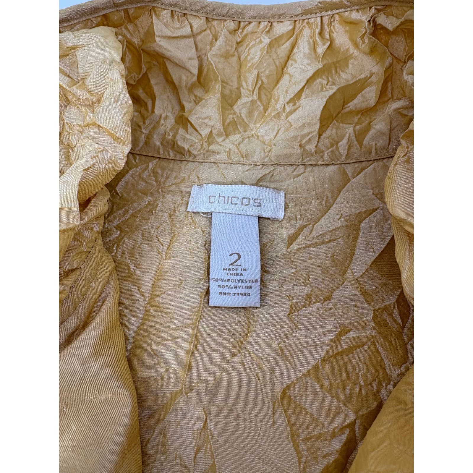 Chico's Women's Tan Crinkle Jacket Collared 3/4 Sleeve Button Front Size 2 - Thumbnail 8
