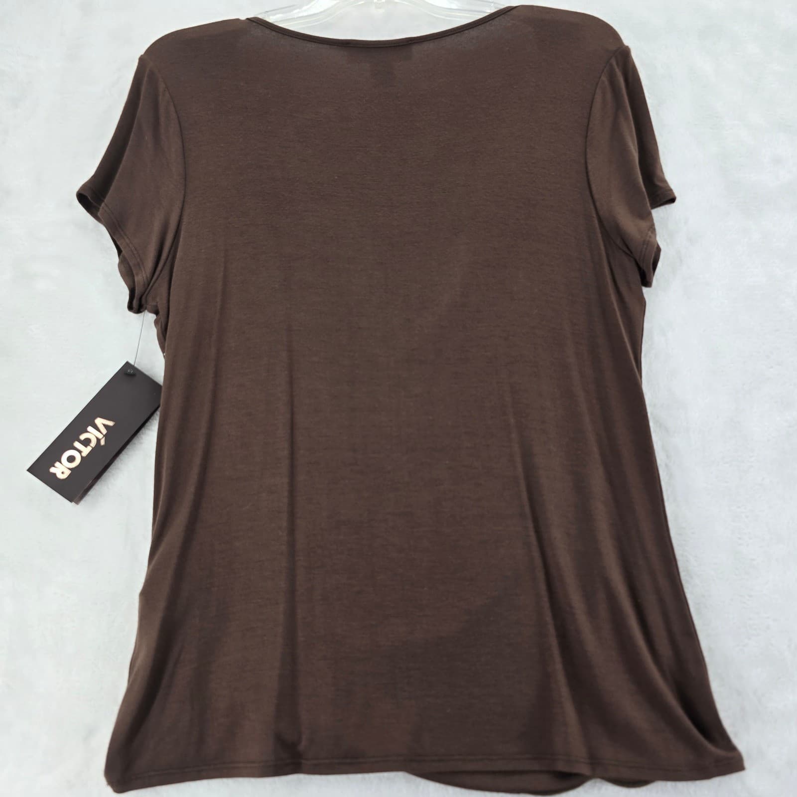Victor Alfaro Top Womens Shirt Brown Scoop Neck Pleated Front Rayon Spandex NWT - Thumbnail 9