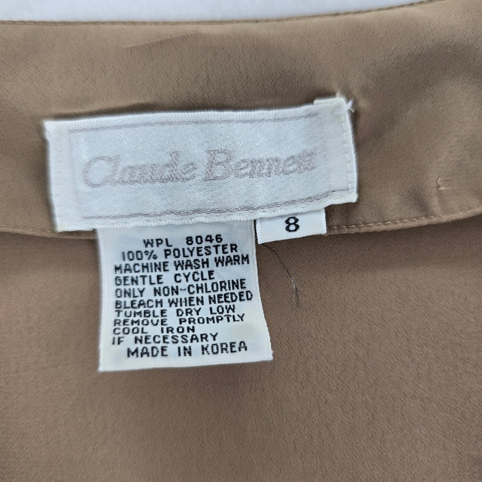 Claude Bennett Blouse Womens 8 Button Up Tan Short Sleeve V-Neck Solid Polyester - Thumbnail 2