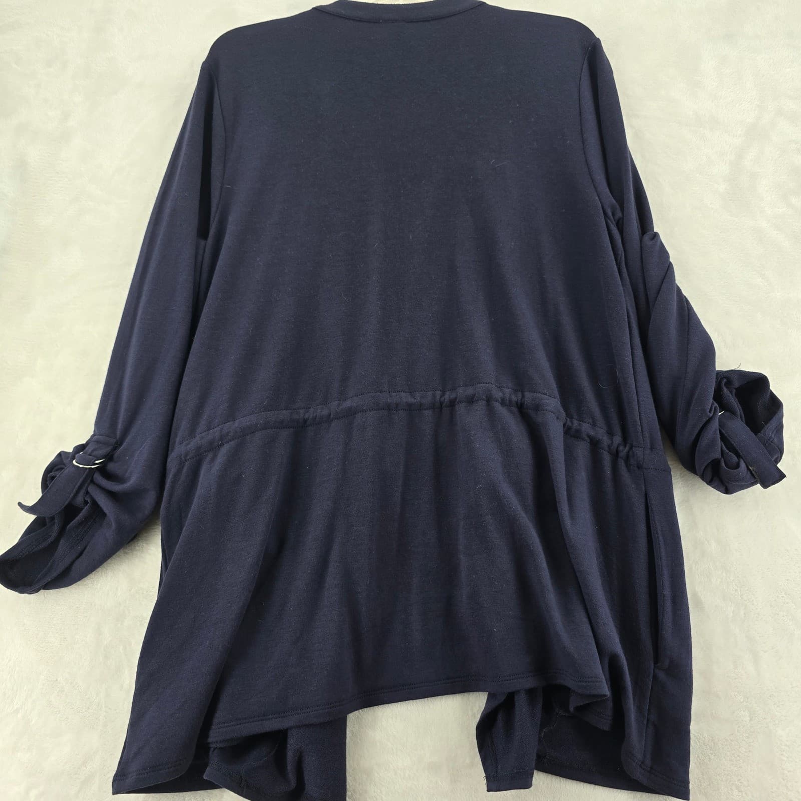 Cable & Gauge Cardigan Womens Large Open Front Navy Blue Draped Drawstring - Thumbnail 6