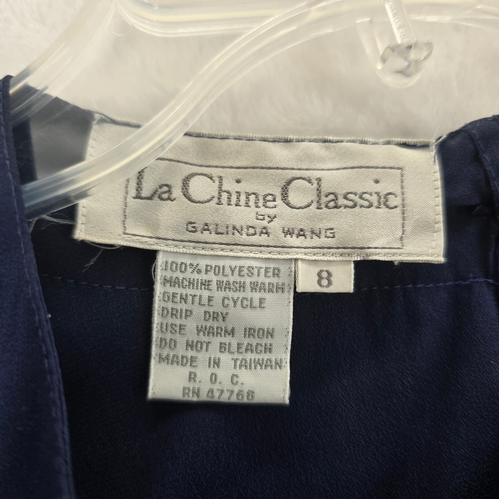 La Chine Classic Blouse Womens 8 Top Navy Blue Gold Button Pocket Long Sleeve - Thumbnail 2