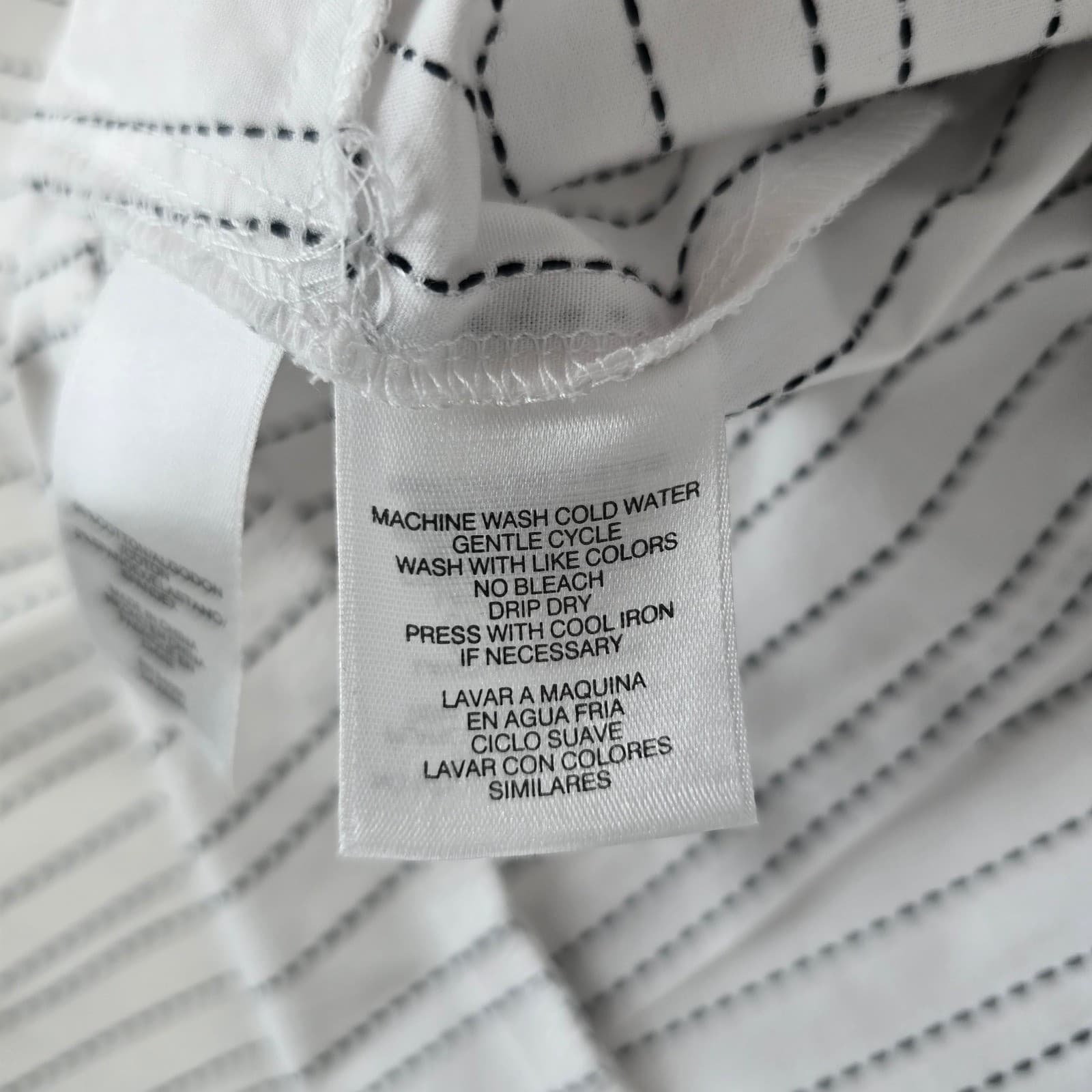 Jones New York Shirt Womens M Button Down White Pinstripe Tie Front Long Sleeve - Thumbnail 4
