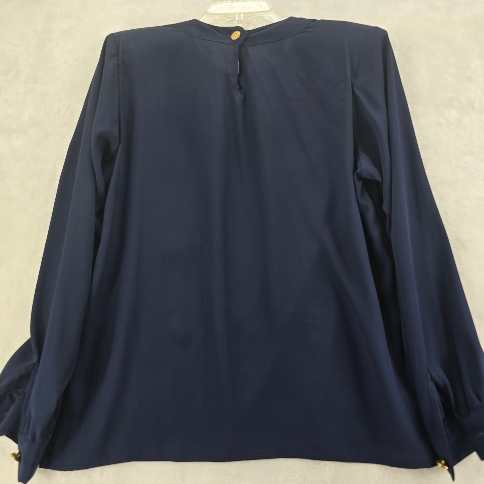 La Chine Classic Blouse Womens 8 Top Navy Blue Gold Button Pocket Long Sleeve - Thumbnail 6