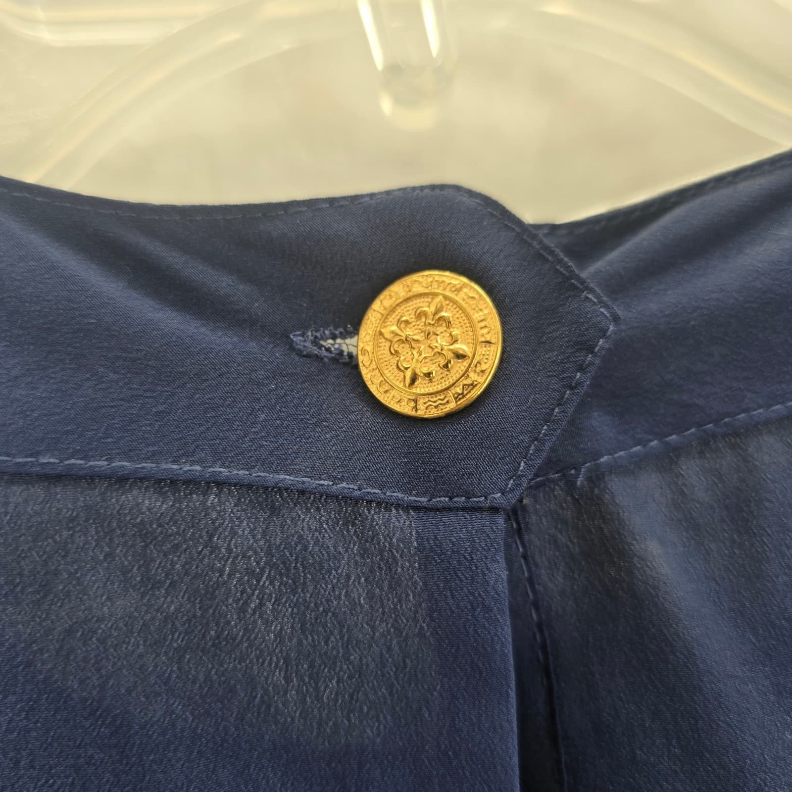 La Chine Classic Blouse Womens 8 Top Navy Blue Gold Button Pocket Long Sleeve - Thumbnail 7