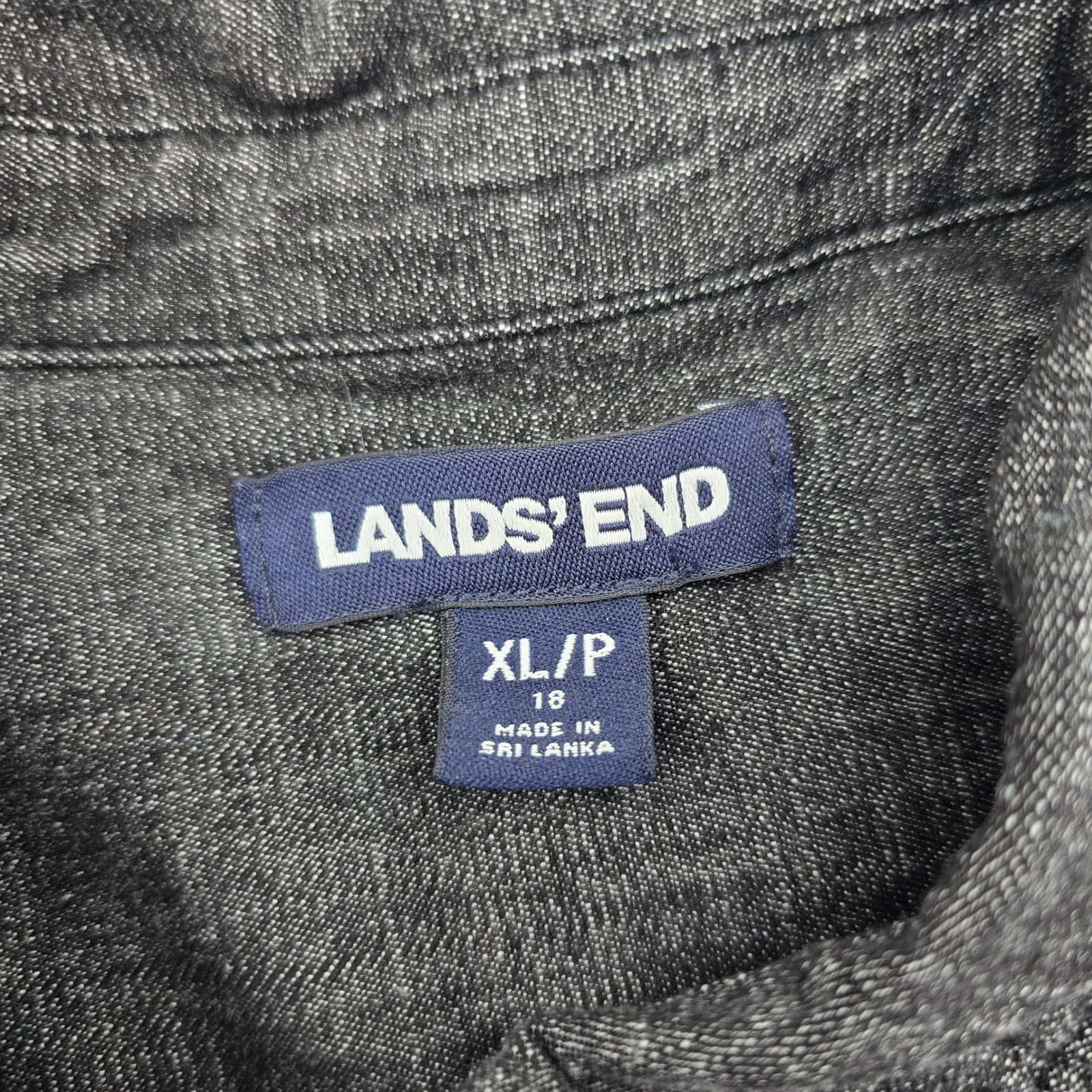 Lands' End Button Down Womens XL/P 18 Shirt Black Cotton Stretch Long Sleeve - Thumbnail 2