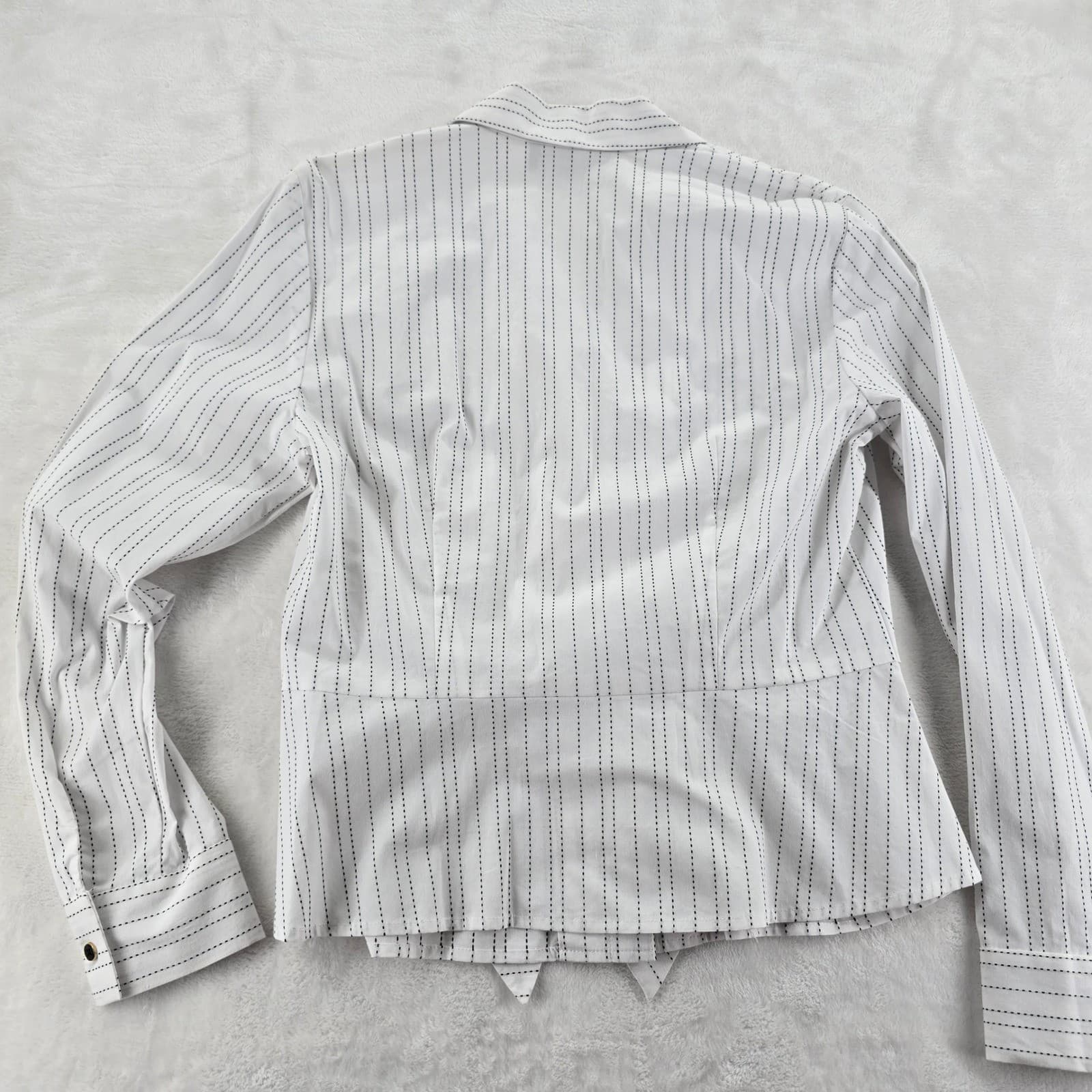 Jones New York Shirt Womens M Button Down White Pinstripe Tie Front Long Sleeve - Thumbnail 7