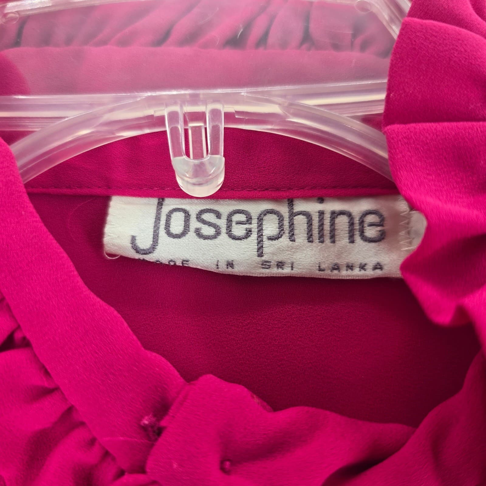 Josephine Blouse Womens Large Blouse Pink Ruffle Neck Button Front Pleated - Thumbnail 2