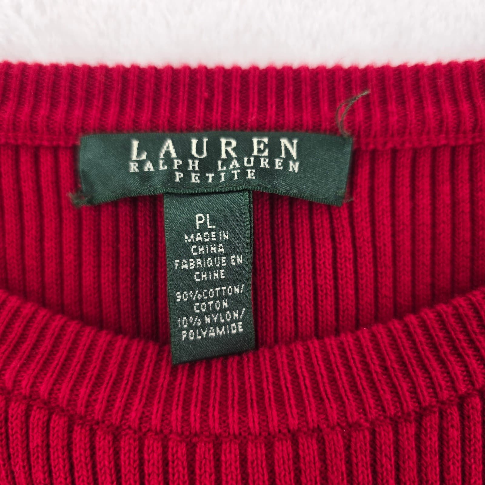 Lauren Ralph Lauren Sweater Womens PL Pullover Red Ribbed Button Shoulder NWT - Thumbnail 2