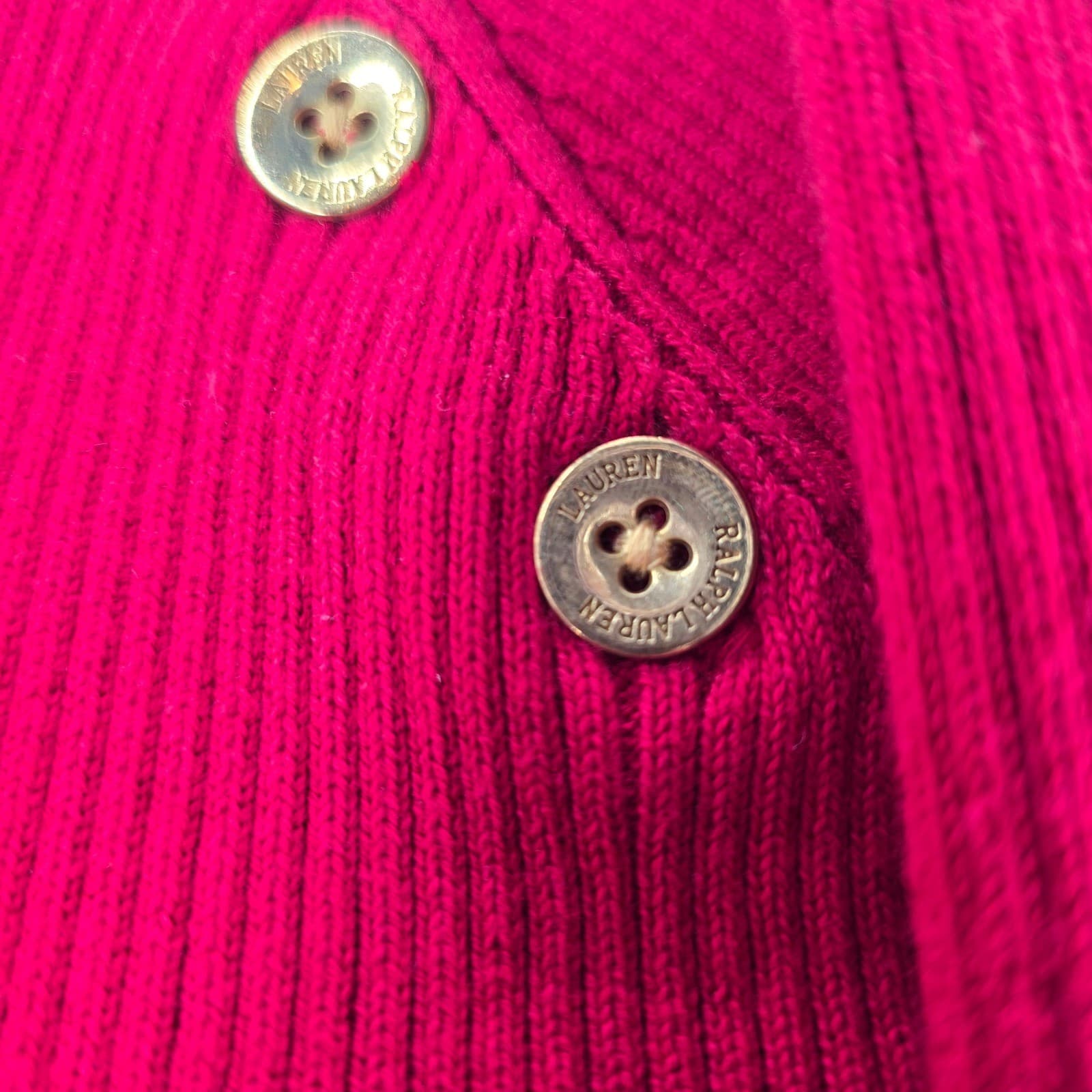 Lauren Ralph Lauren Sweater Womens PL Pullover Red Ribbed Button Shoulder NWT - Thumbnail 8