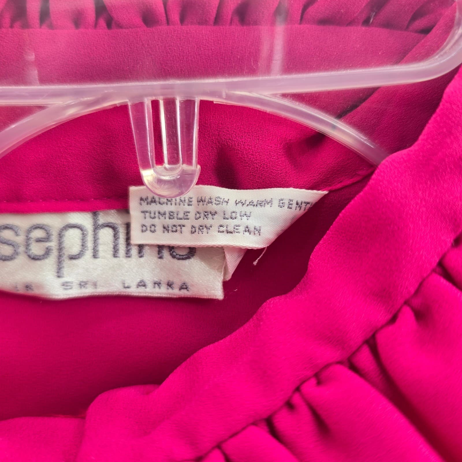 Josephine Blouse Womens Large Blouse Pink Ruffle Neck Button Front Pleated - Thumbnail 4