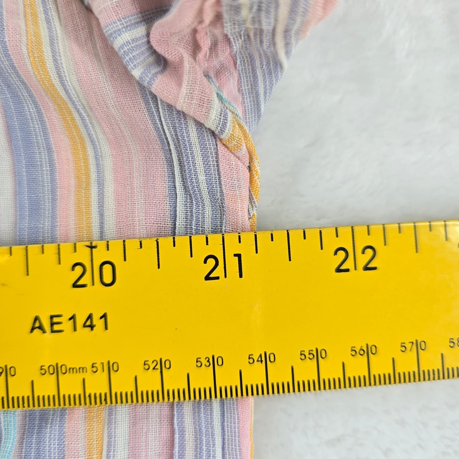 Shapely Button Up Womens L Tunic Multicolor Pastel Striped Roll Tab Sleeve - Thumbnail 3