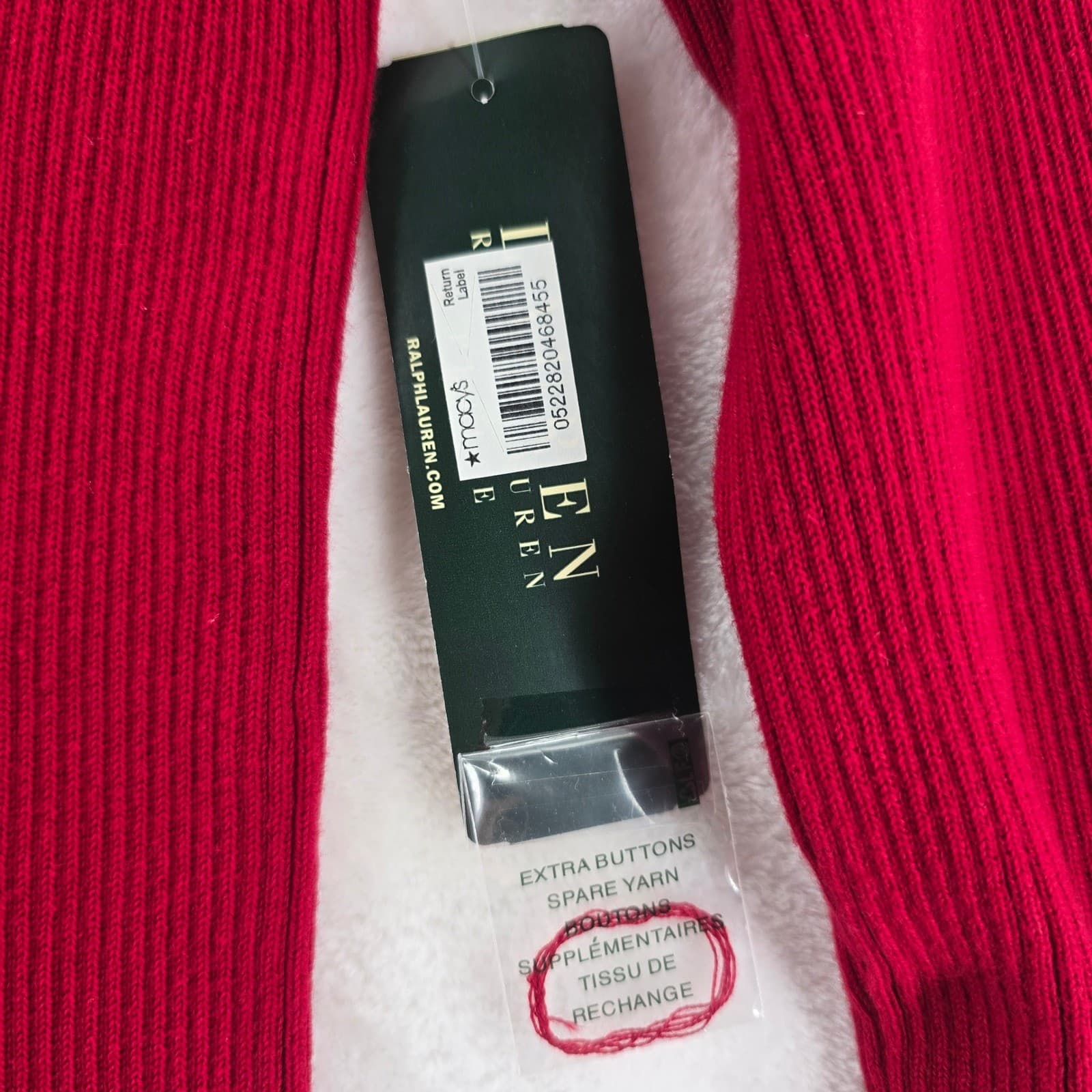 Lauren Ralph Lauren Sweater Womens PL Pullover Red Ribbed Button Shoulder NWT - Thumbnail 3