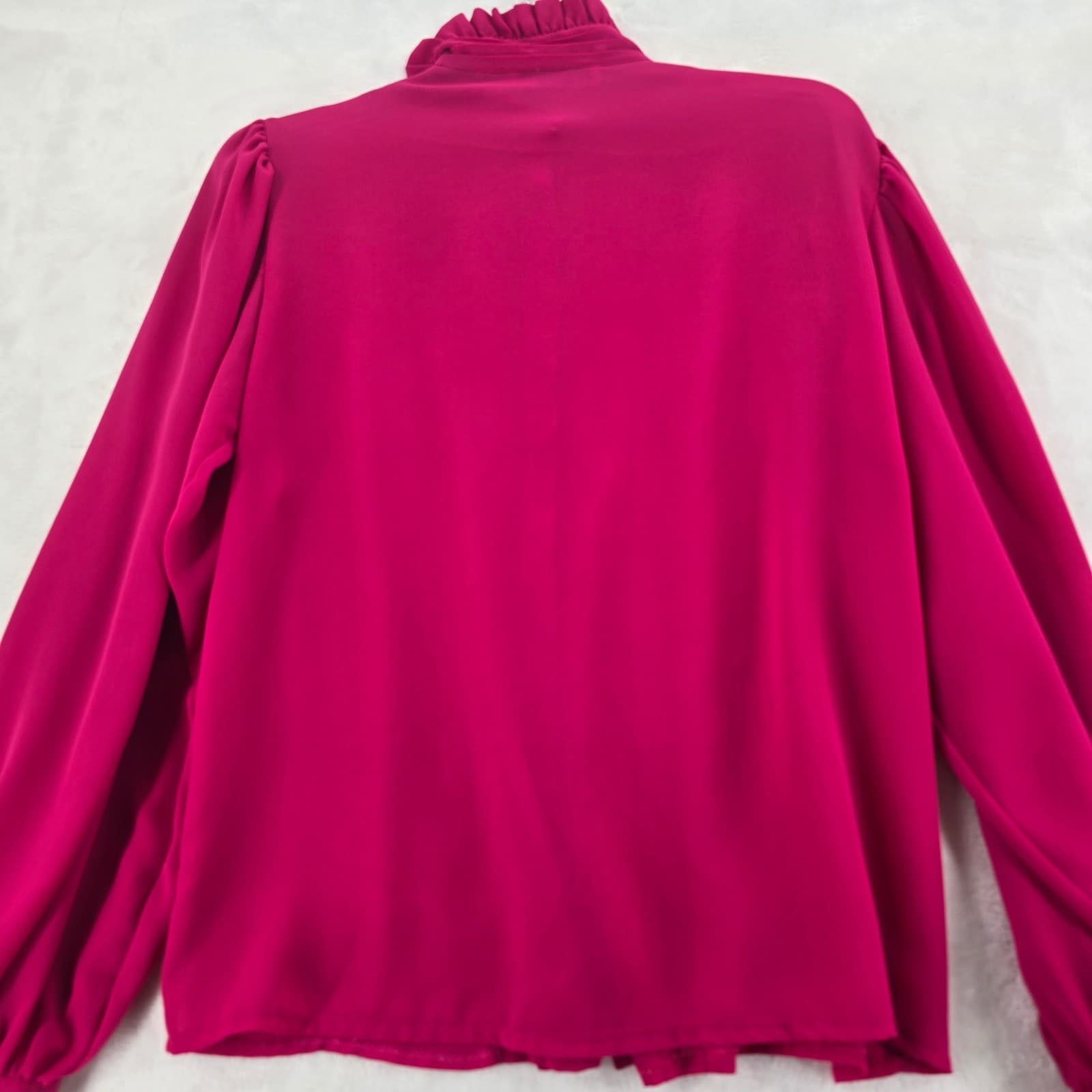 Josephine Blouse Womens Large Blouse Pink Ruffle Neck Button Front Pleated - Thumbnail 7