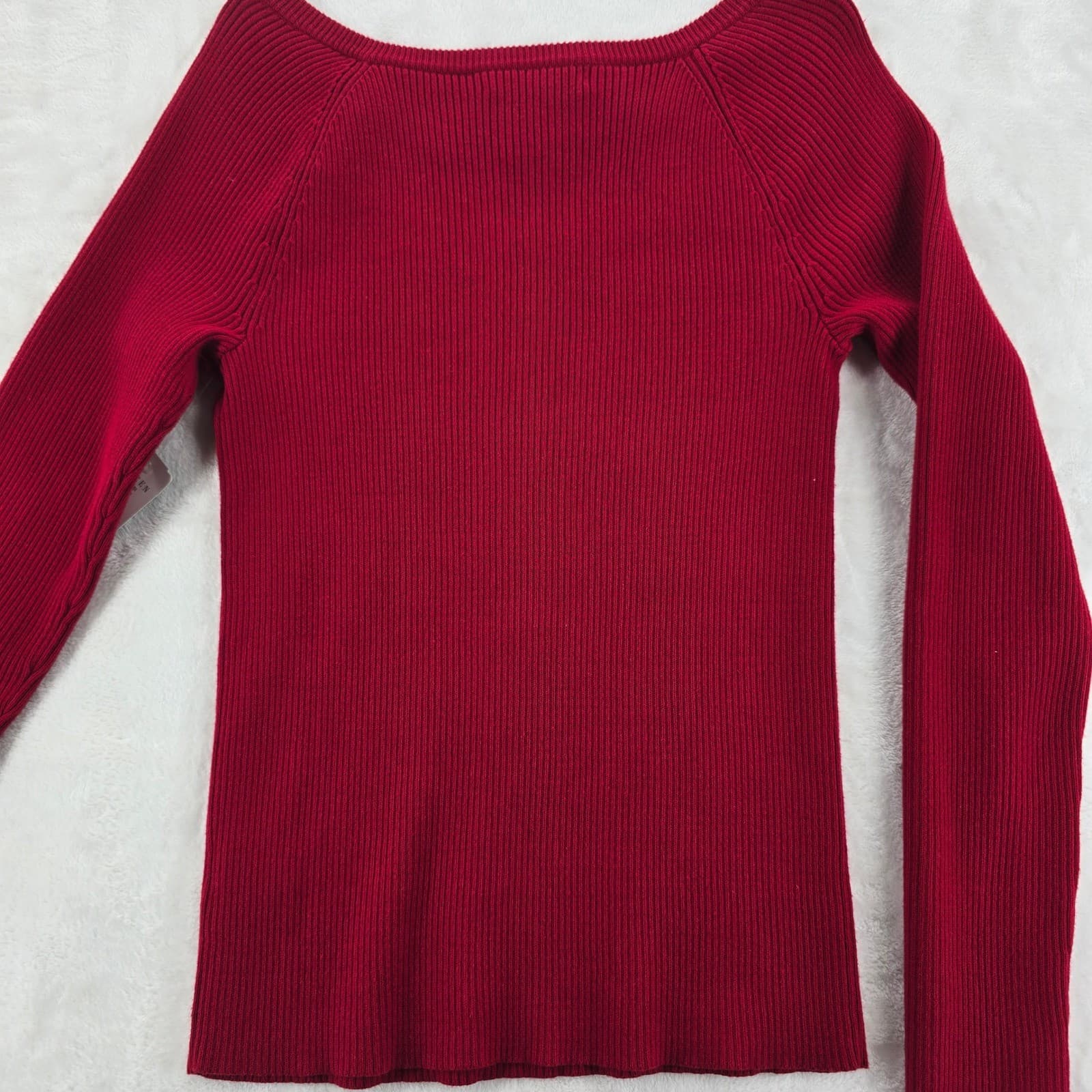 Lauren Ralph Lauren Sweater Womens PL Pullover Red Ribbed Button Shoulder NWT - Thumbnail 9