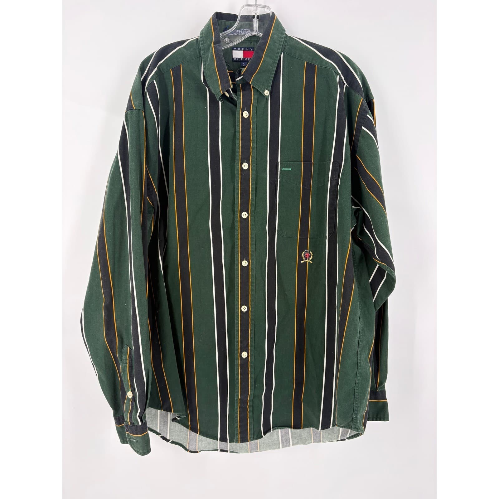 Tommy Hilfiger Men's Green Striped Button Down Shirt Size L Long Sleeve - Thumbnail 2