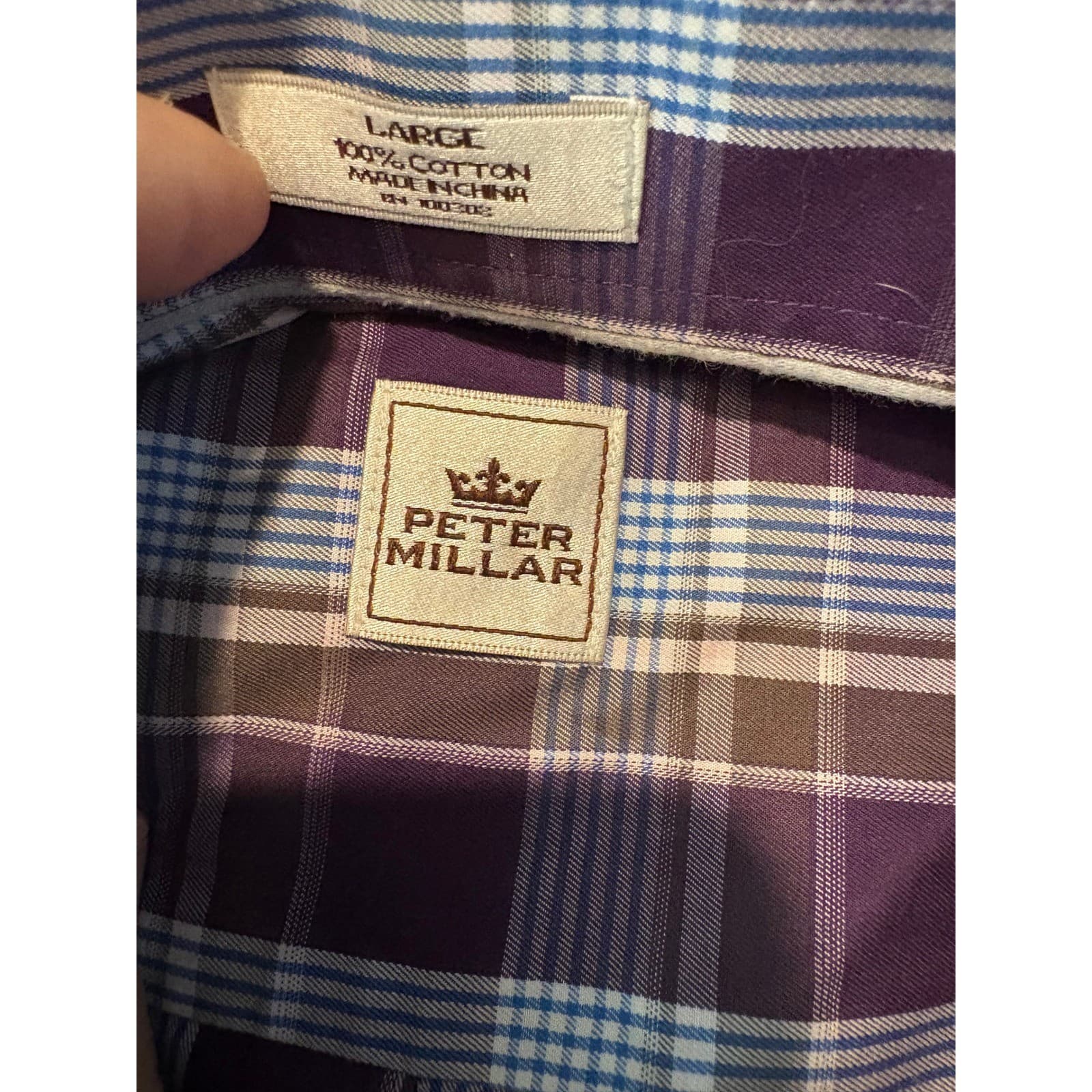 Peter Millar Plaid Button Down Shirt Long Sleeve Cotton Blend Large - Thumbnail 3