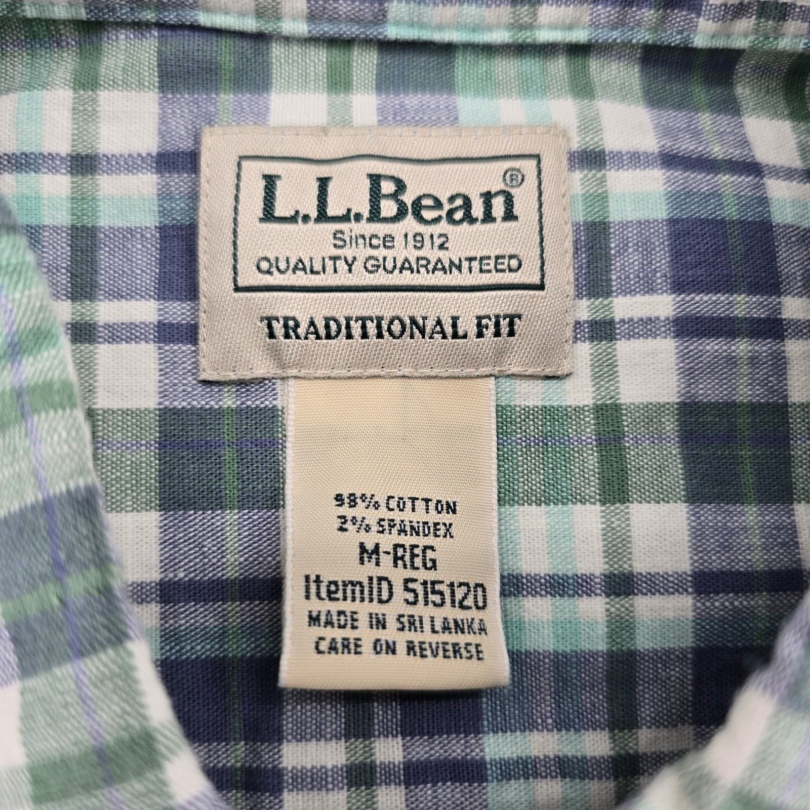 L.L. Bean Shirt Mens Medium Regular Button Down Green Plaid Traditional Fit - Thumbnail 2