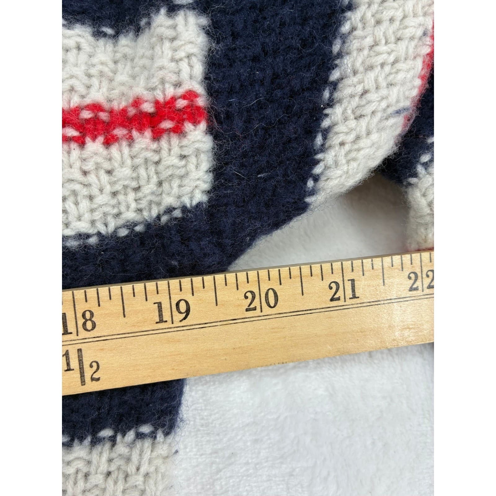 J. Crew Sweater Mens M Sweater Navy Cream Red Striped Cable Knit Merino Wool - Thumbnail 5