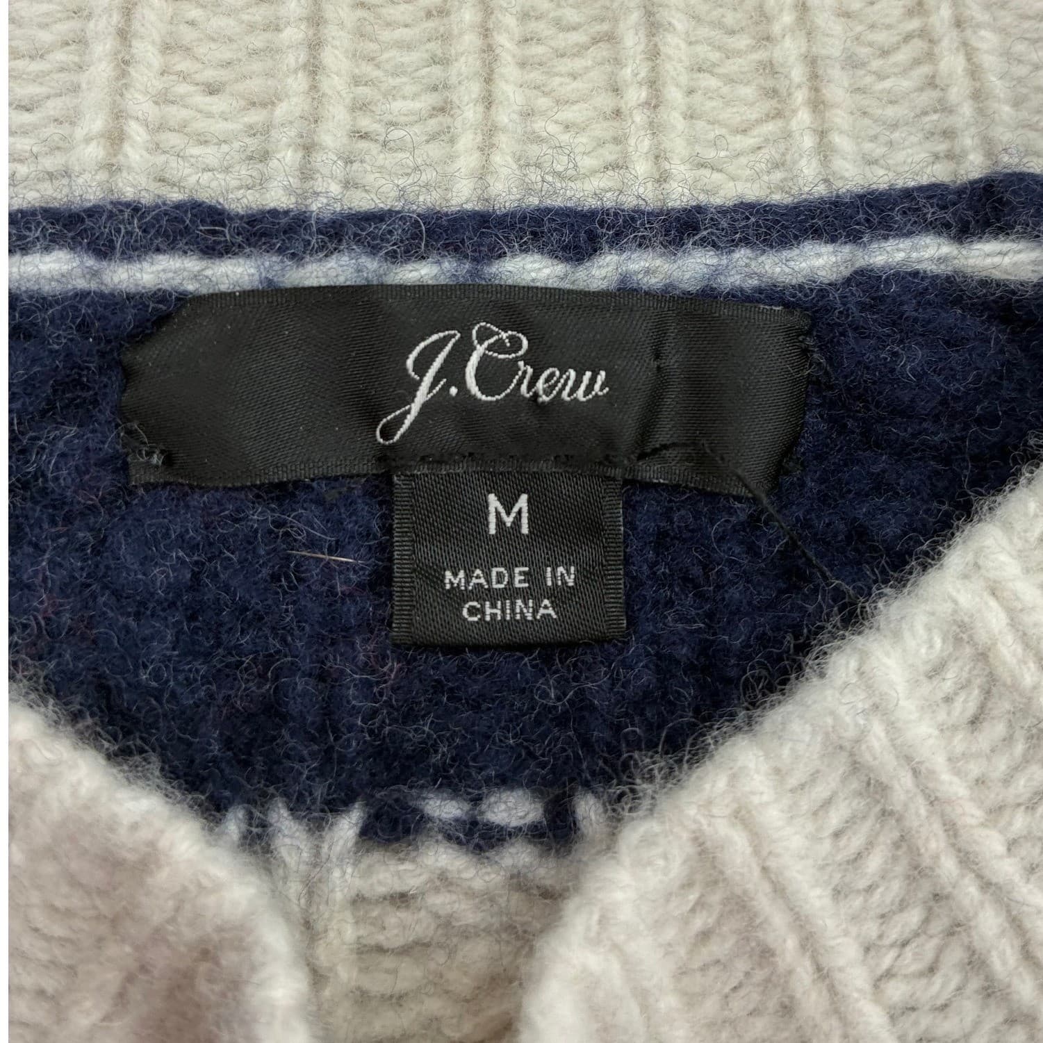J. Crew Sweater Mens M Sweater Navy Cream Red Striped Cable Knit Merino Wool - Thumbnail 2